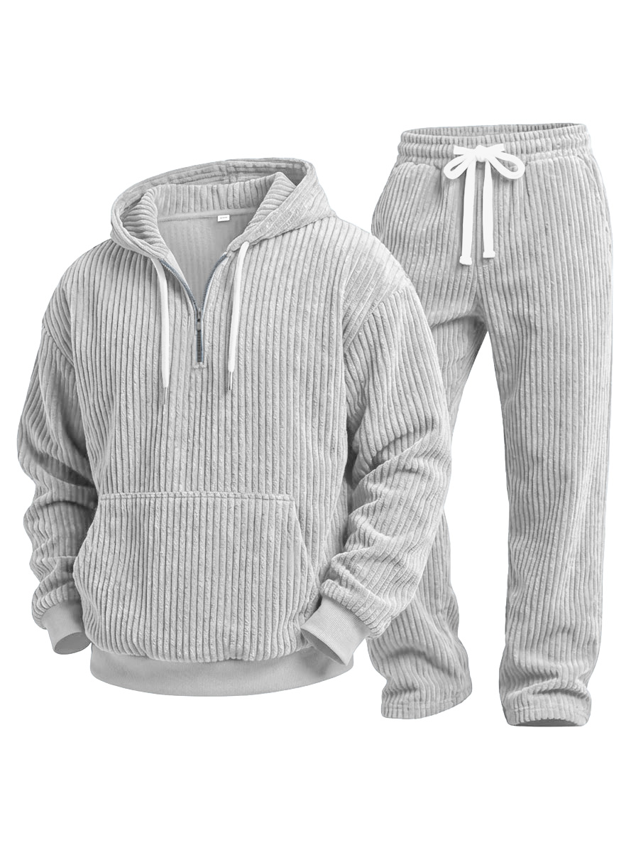 Casual Solid Color Corduroy Sweatshirt And Trousers Two-piece Set