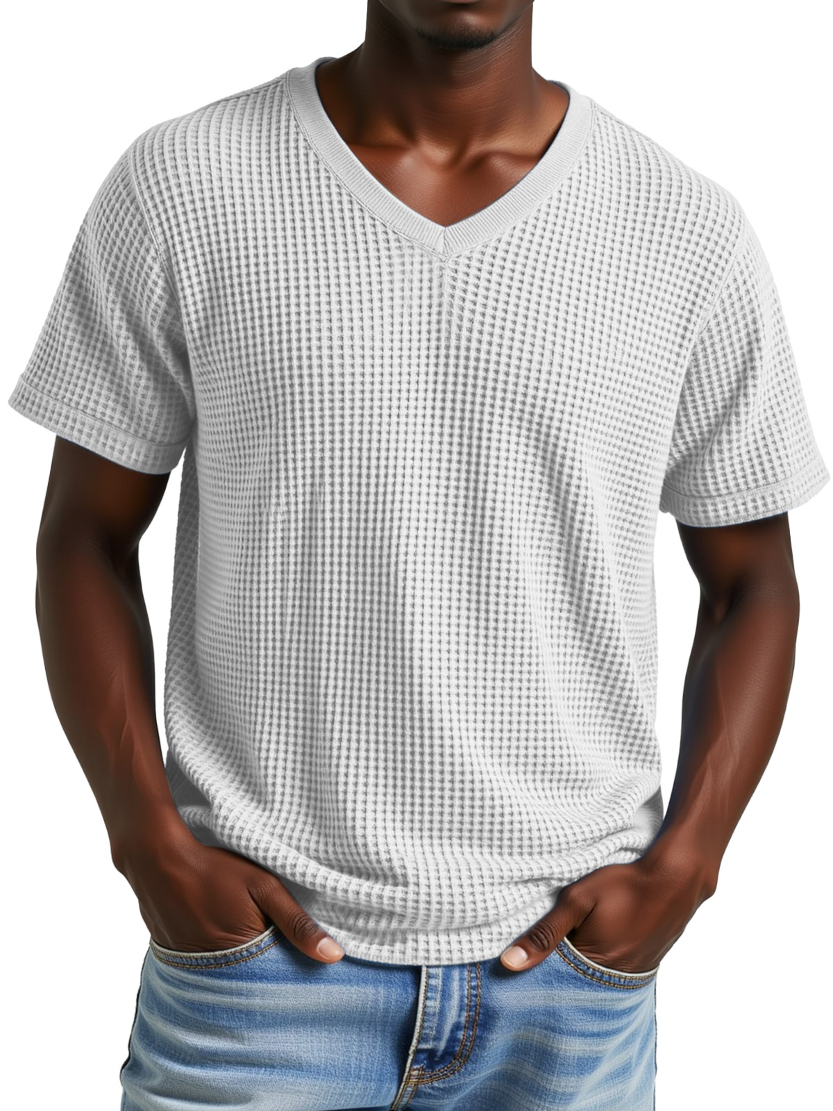 Men's Simple Casual Waffle V-neck Short Sleeve T-shirt