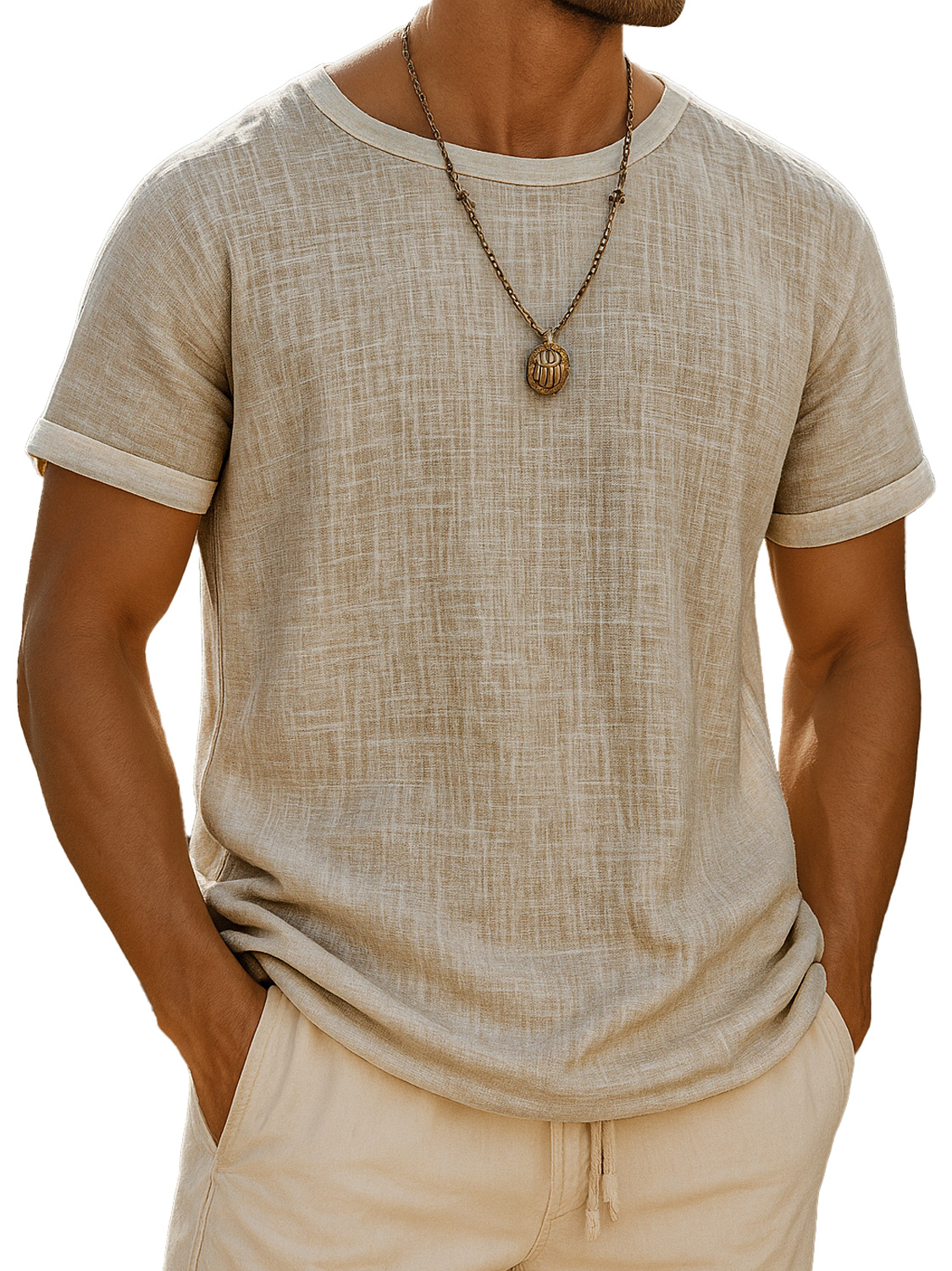 Men's Retro Daily Round Neck Colorblock Casual Short Sleeve T-shirt