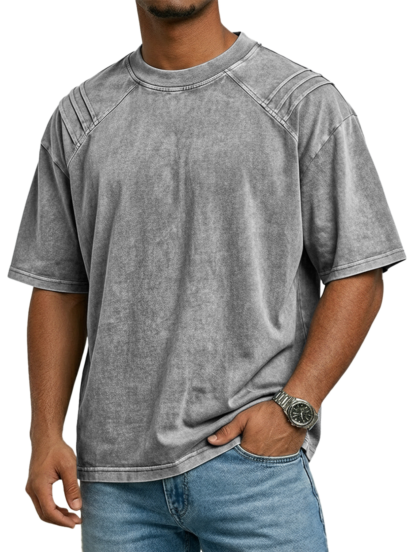 Men's Retro Crew Neck Deconstructed Casual Short-Sleeve T-Shirt