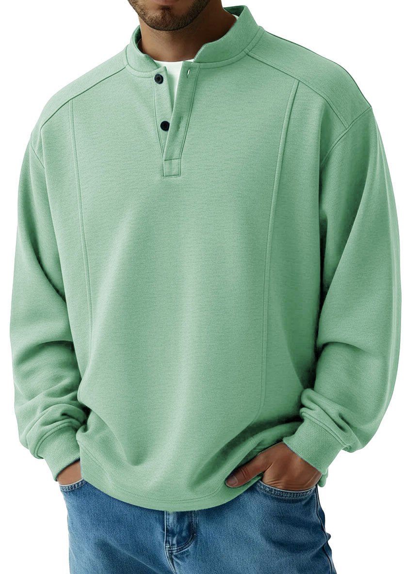 Men's Fashionable Casual Patchwork Stand Collar Long-Sleeved Henley Shirt