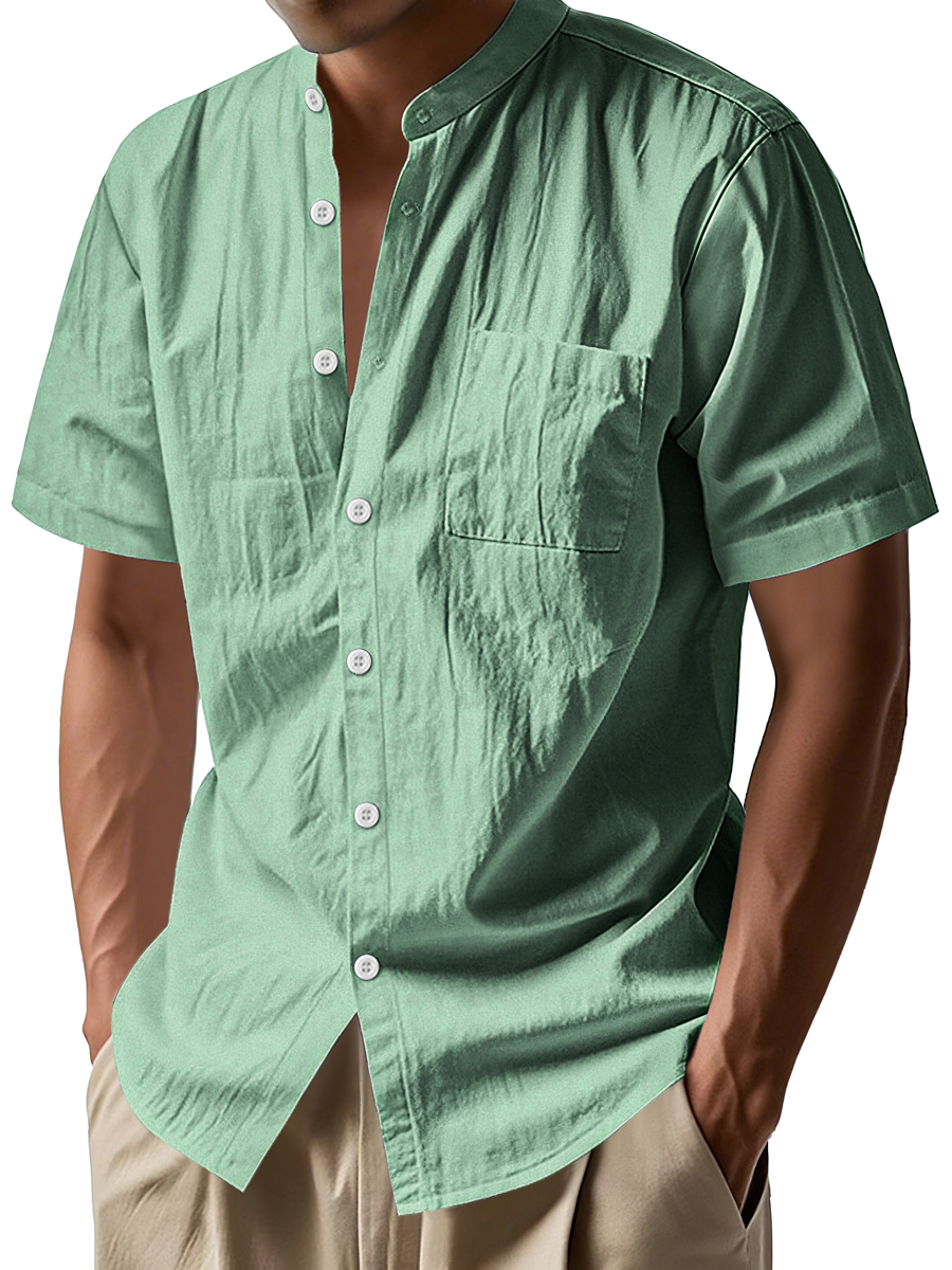 Men's Daily Stand-up Collar Casual Comfortable Short-sleeved Shirt