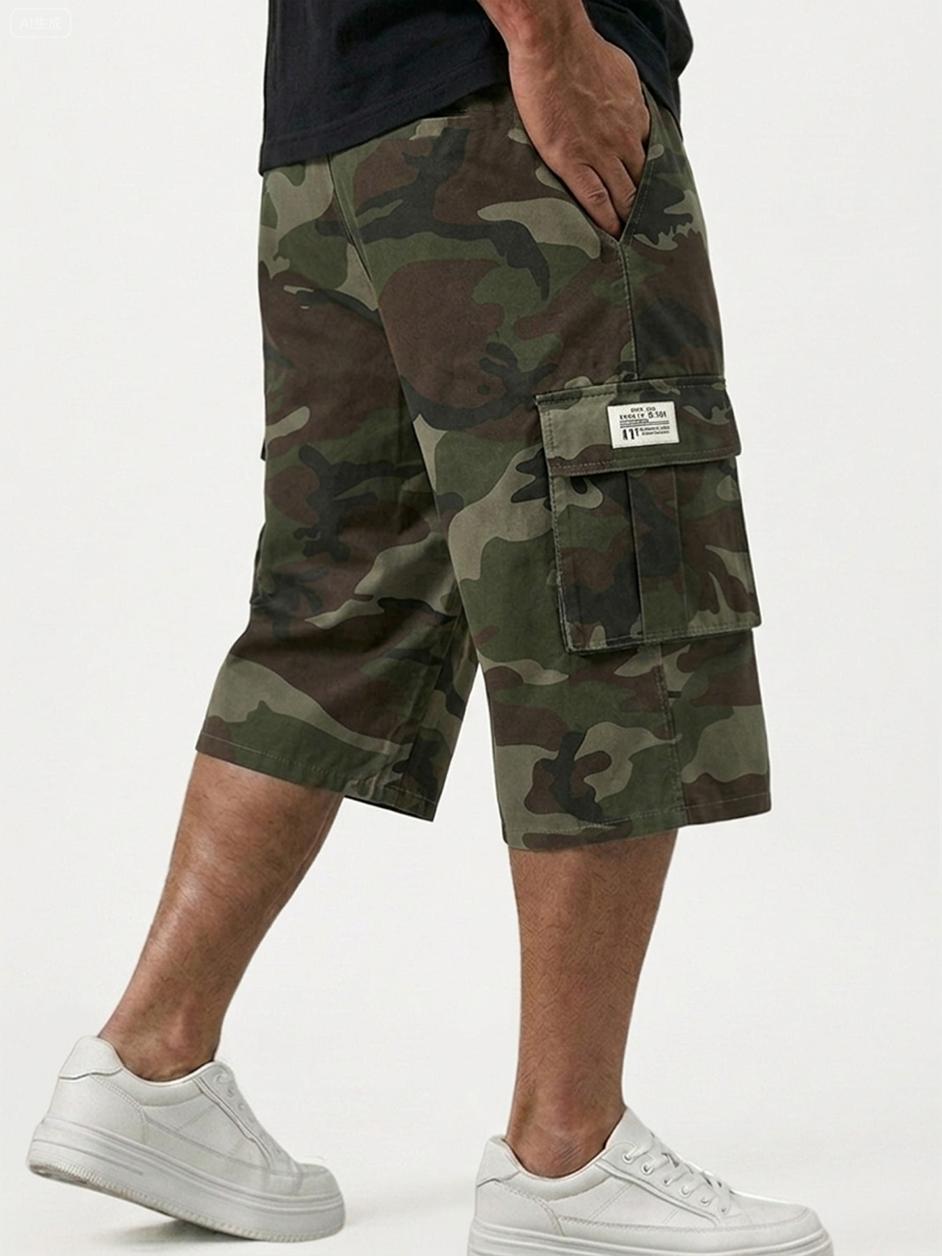 Men's Camouflage Multi-pocket Embroidered Logo Casual Work Shorts