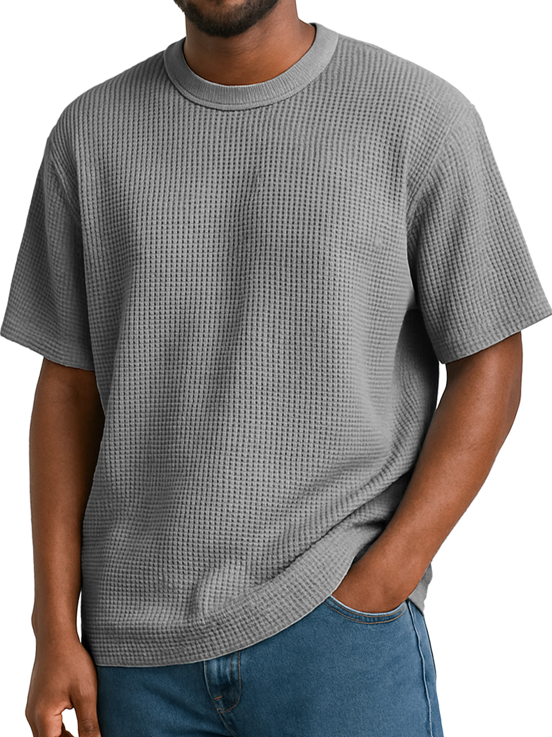 Men's Waffle Daily Round Neck Casual Solid Color Short Sleeve T-Shirt