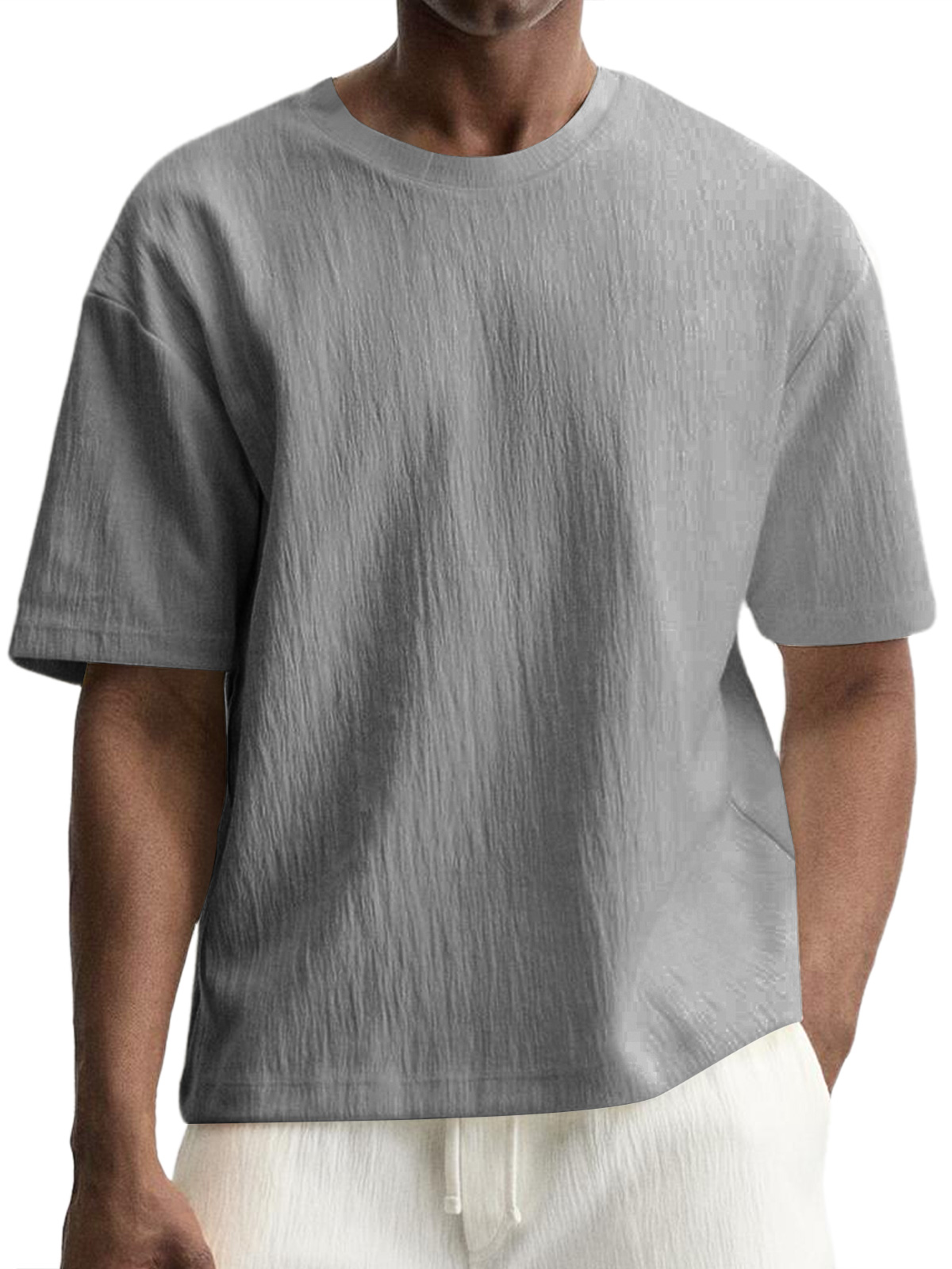 Men's Daily Round Neck Pleated Texture Casual Short-sleeved T-shirt