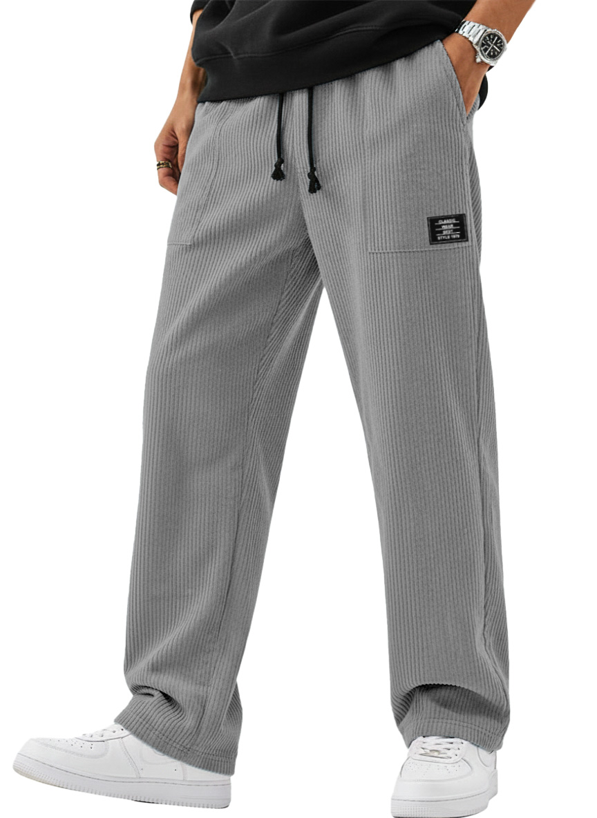 Men's Simple And Versatile Corduroy Loose-fitting Straight-leg Trousers With Logo