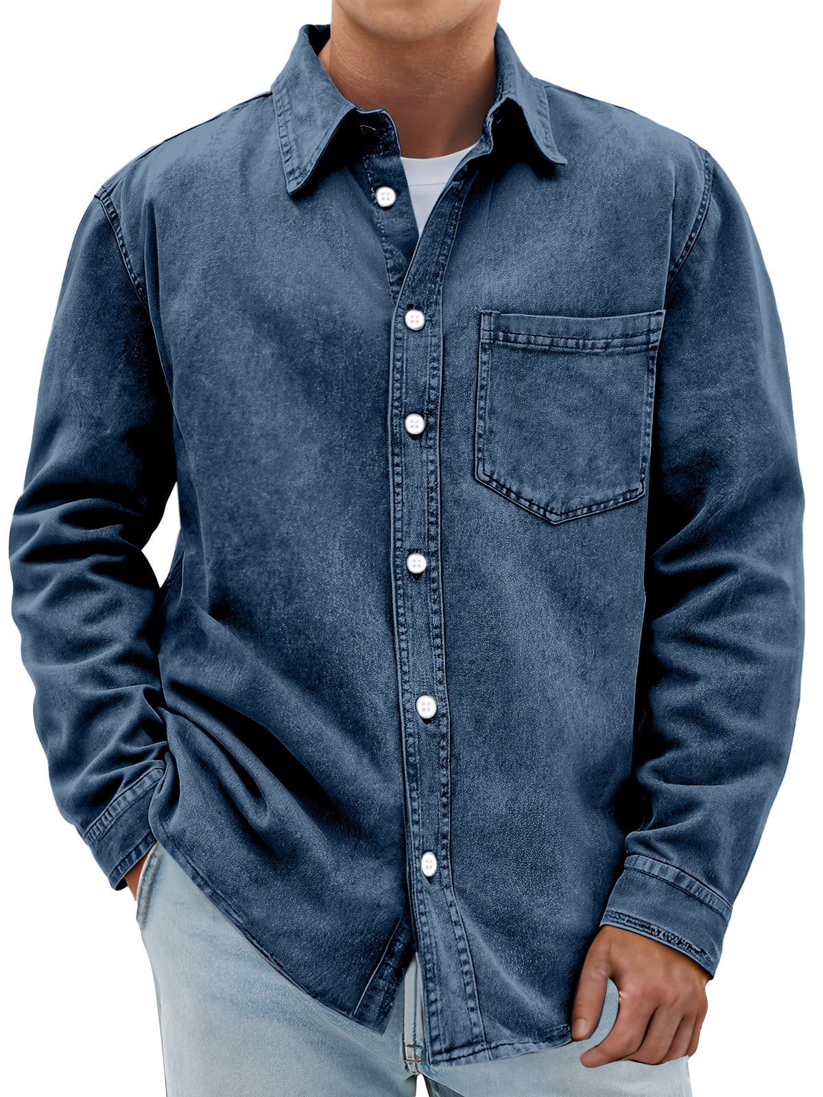 Men's Retro Solid Color Casual Lapel Long Sleeve Shirt