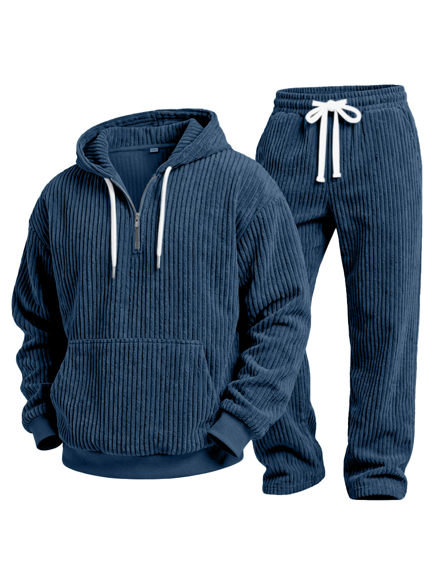 Casual Solid Color Corduroy Sweatshirt And Trousers Two-piece Set