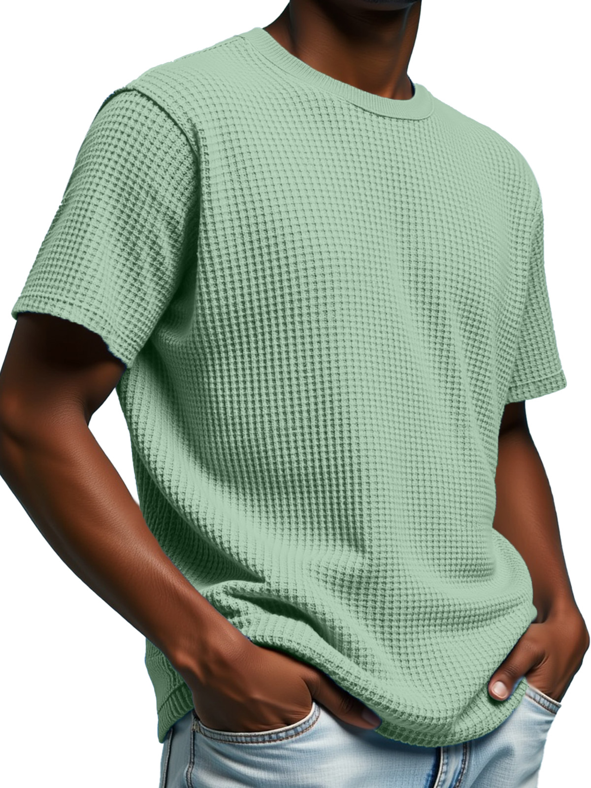 Men's Simple Solid Color Waffle Texture Short-sleeved Round Neck T-shirt