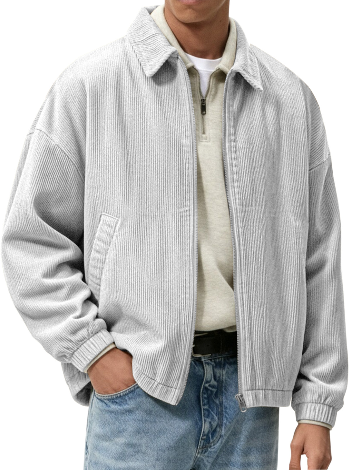 Men's Simple And Fashionable Corduroy Zipper Jacket