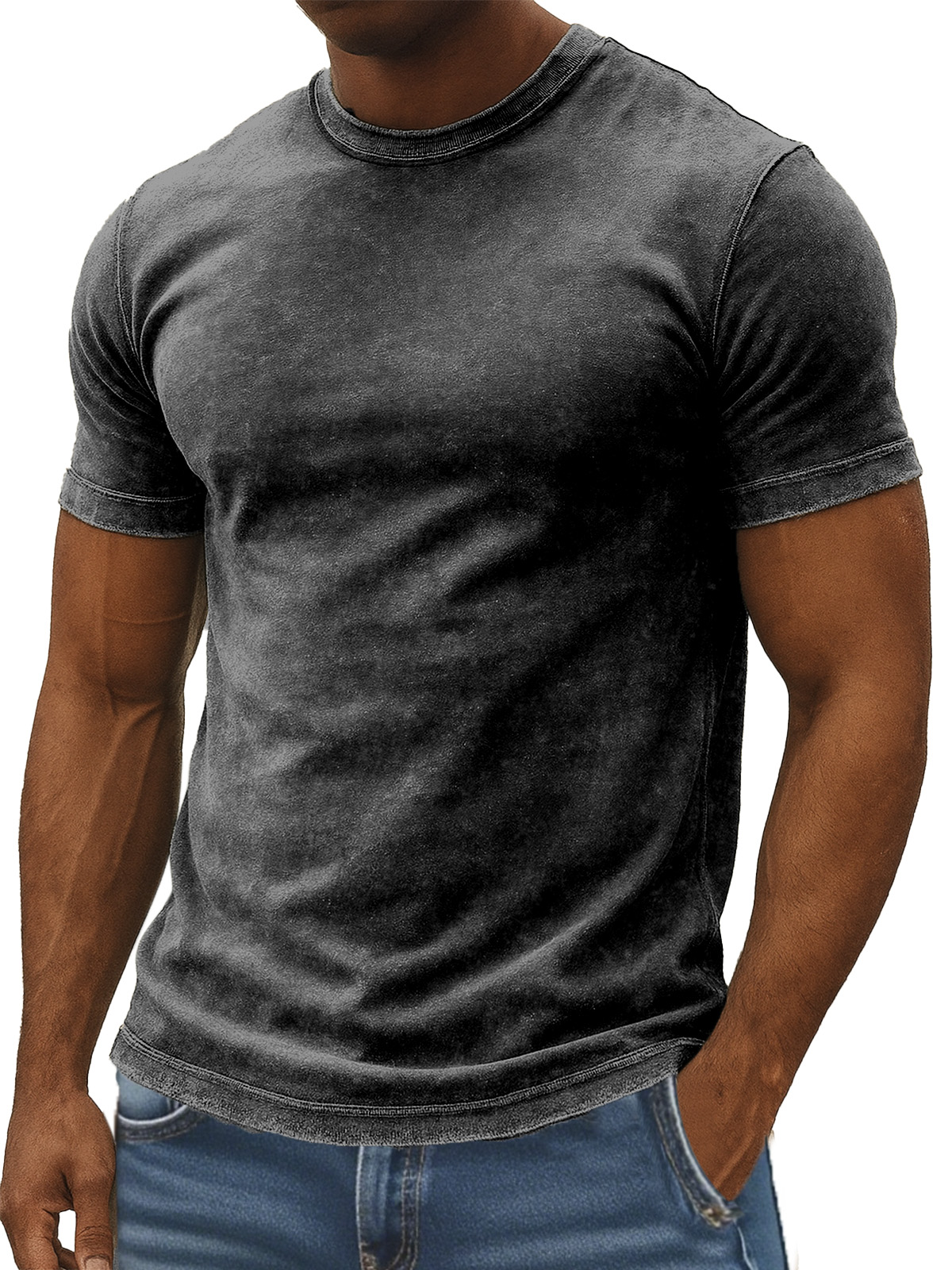 Men's Retro Simple Daily Solid Color Washed Cotton T-shirt