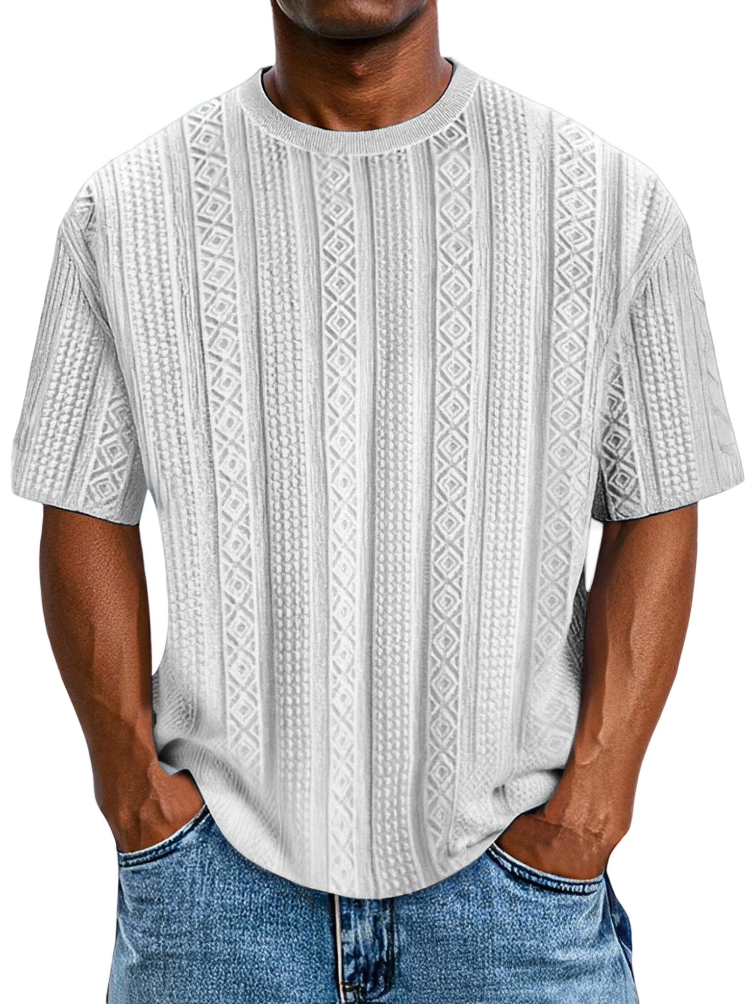 Men's Everyday Solid Color Textured Short Sleeve Round Neck T-shirt
