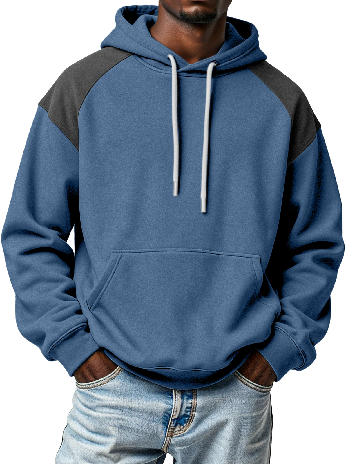 Men's Simple Fashionable And Contrasting Design Loose Hooded Sweatshirt
