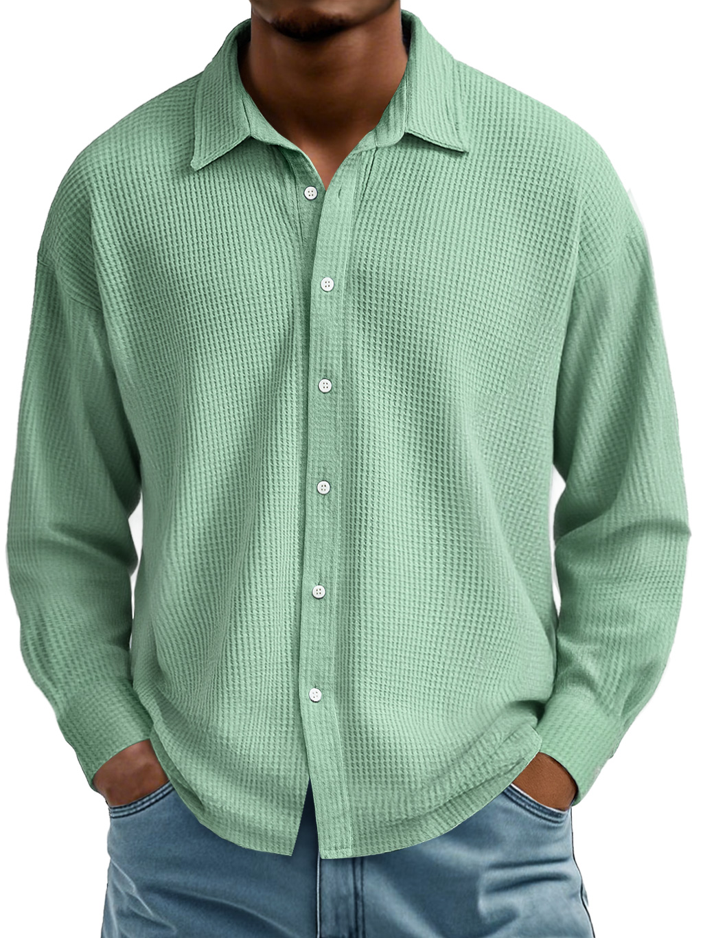 Men's Waffle Lapel Casual Comfort Long Sleeve Shirt