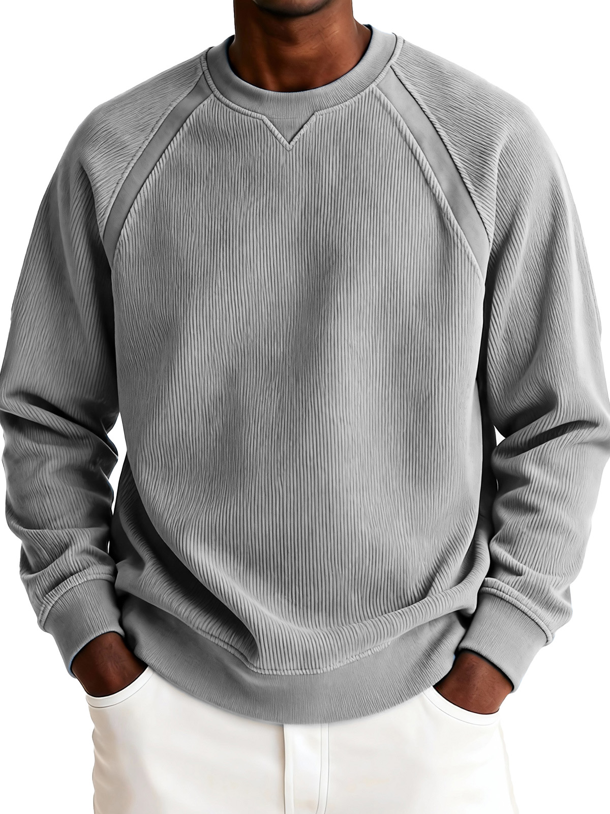 Men's Fashionable Casual Ribbed Corduroy Crew Neck Long-sleeved Top