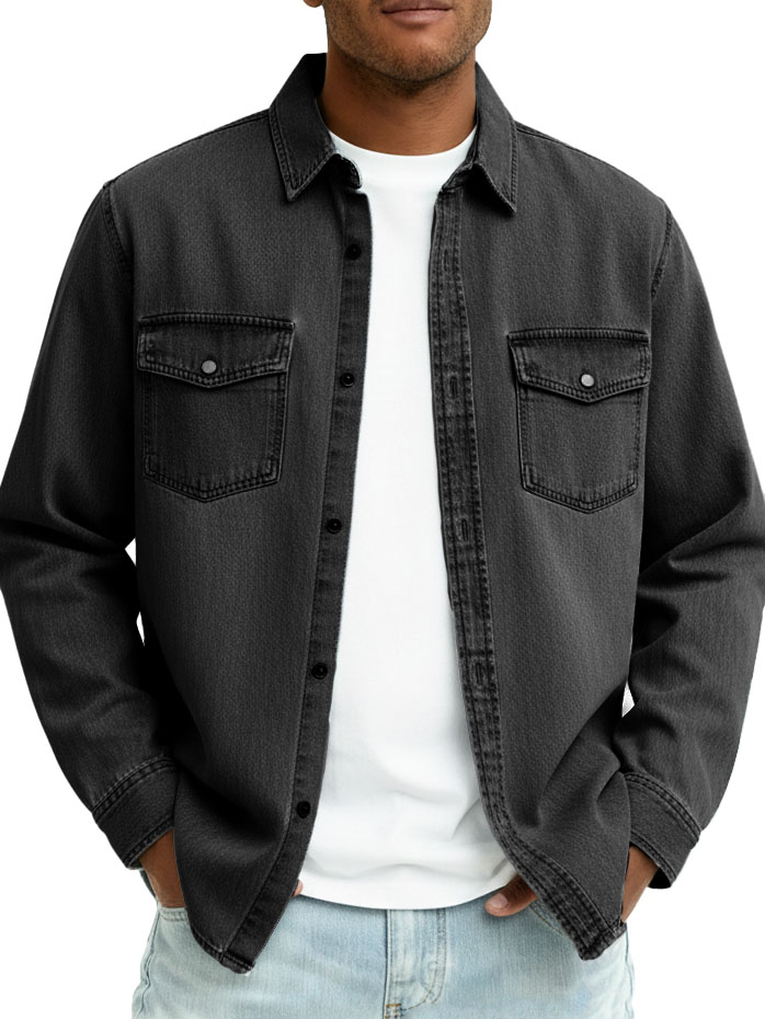 Men's Fashionable Casual Retro Double Pocket Long-Sleeved Shirt