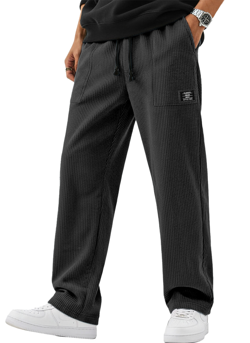 Men's Simple And Versatile Corduroy Loose-fitting Straight-leg Trousers With Logo