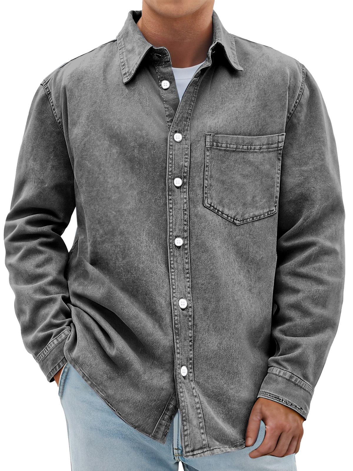 Men's Retro Solid Color Casual Lapel Long Sleeve Shirt
