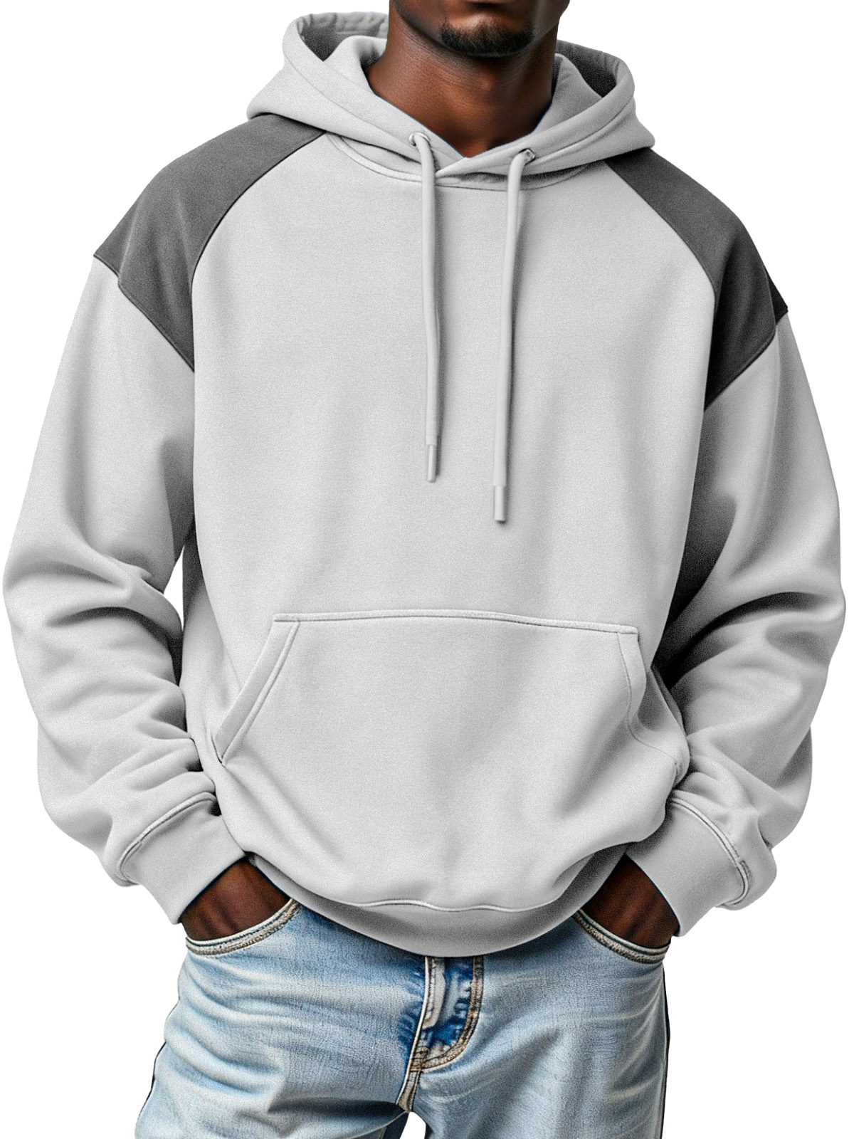 Men's Simple Fashionable And Contrasting Design Loose Hooded Sweatshirt