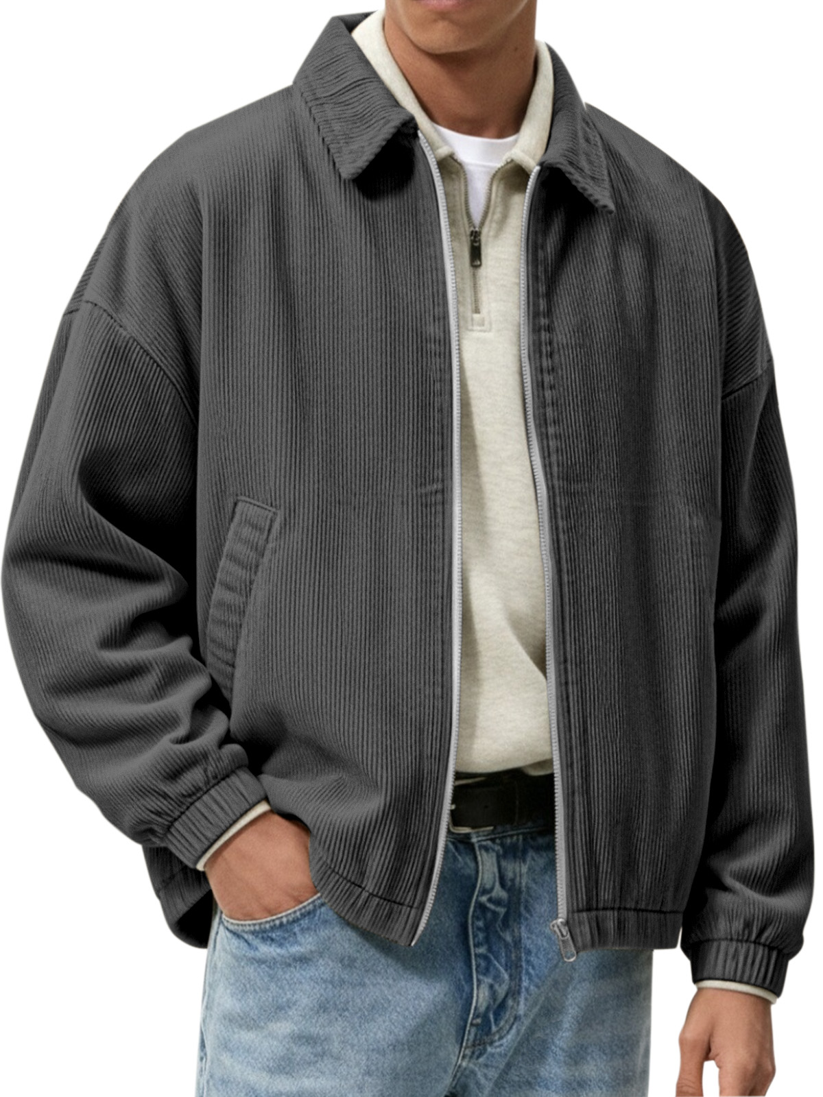 Men's Simple And Fashionable Corduroy Zipper Jacket