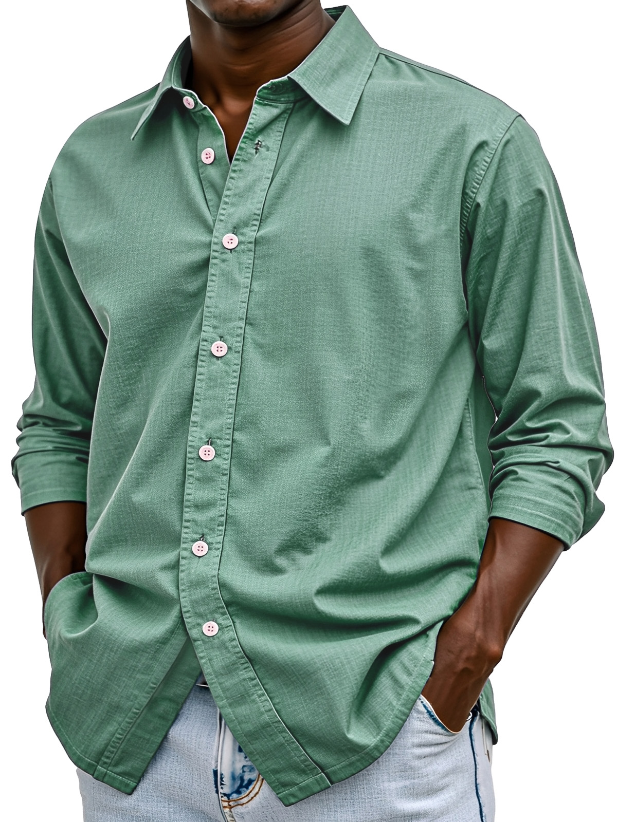 Men's Simple Casual Solid Color Comfortable Loose Lapel Long-sleeved Shirt
