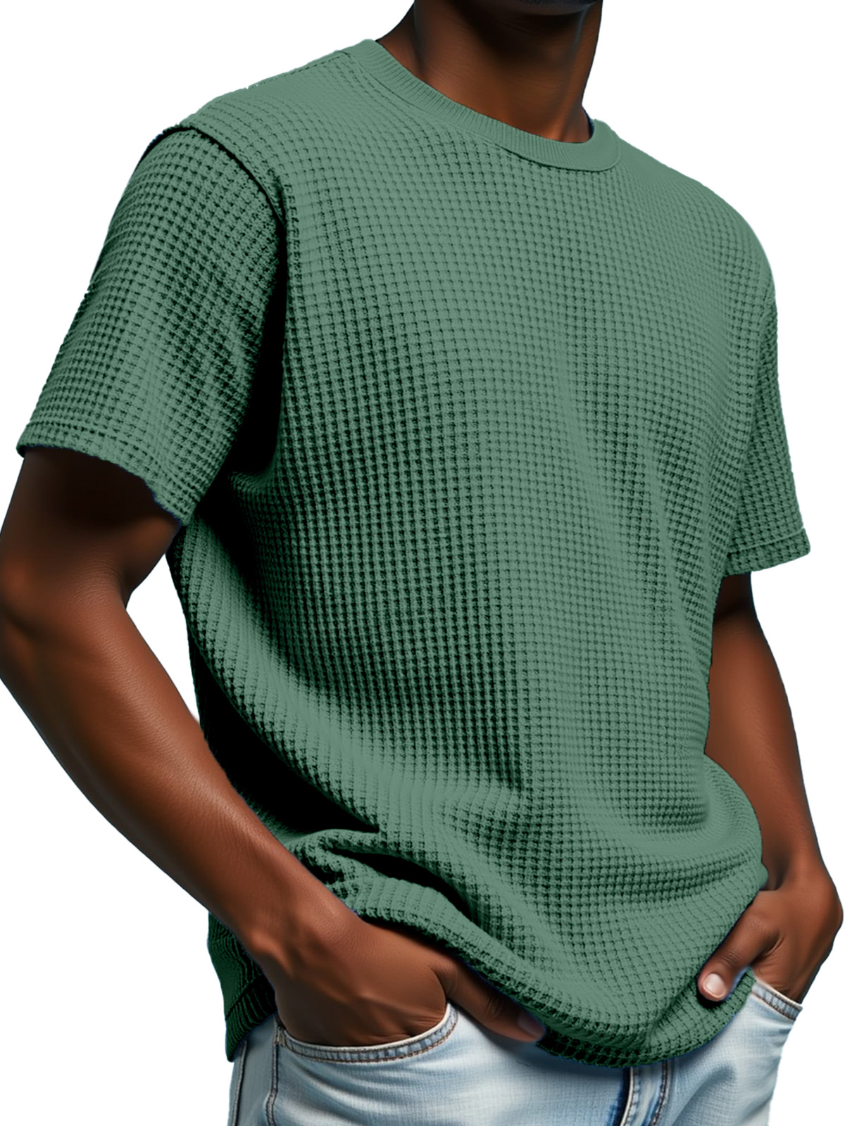 Men's Simple Solid Color Waffle Texture Short-sleeved Round Neck T-shirt