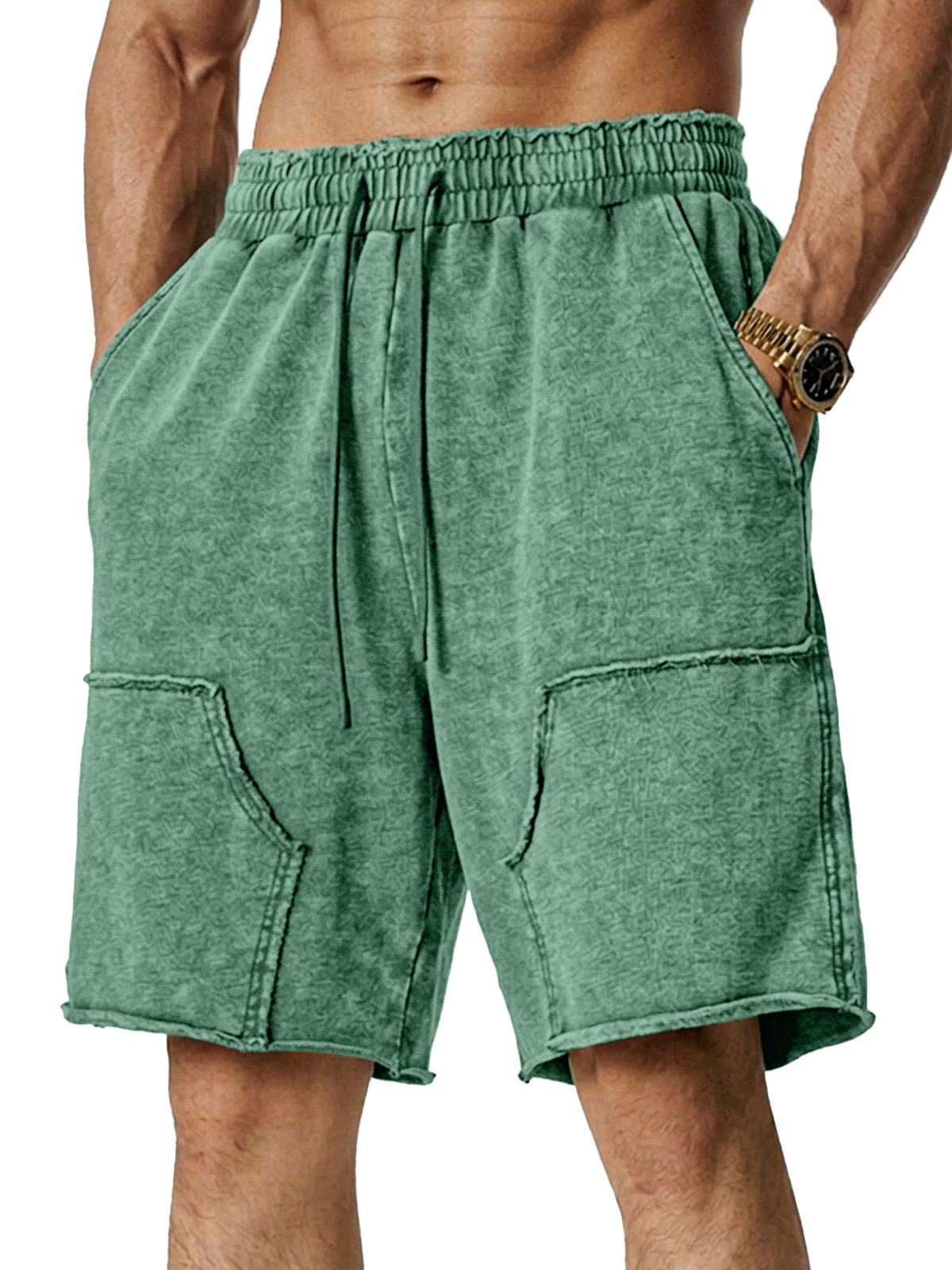 Men's Retro Loose Solid Color Stitching Design Casual Shorts