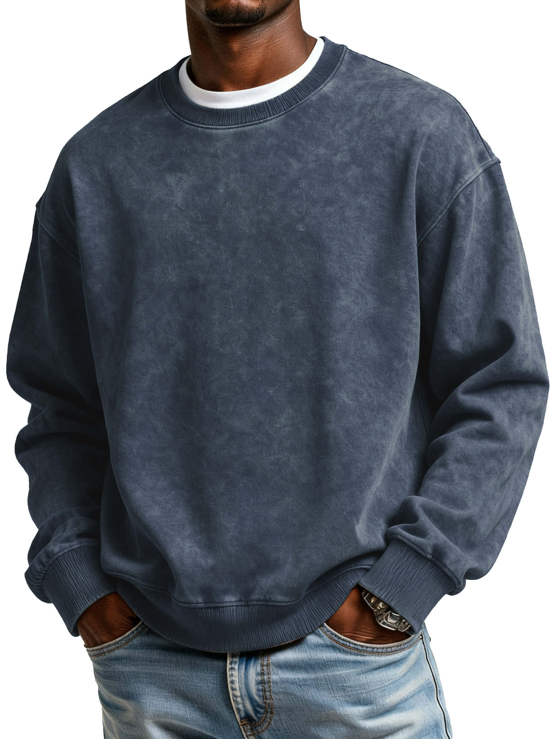 Heavy Washed Distressed Round Neck Pure Cotton Popular Off-shoulder Round Neck Sweatshirt