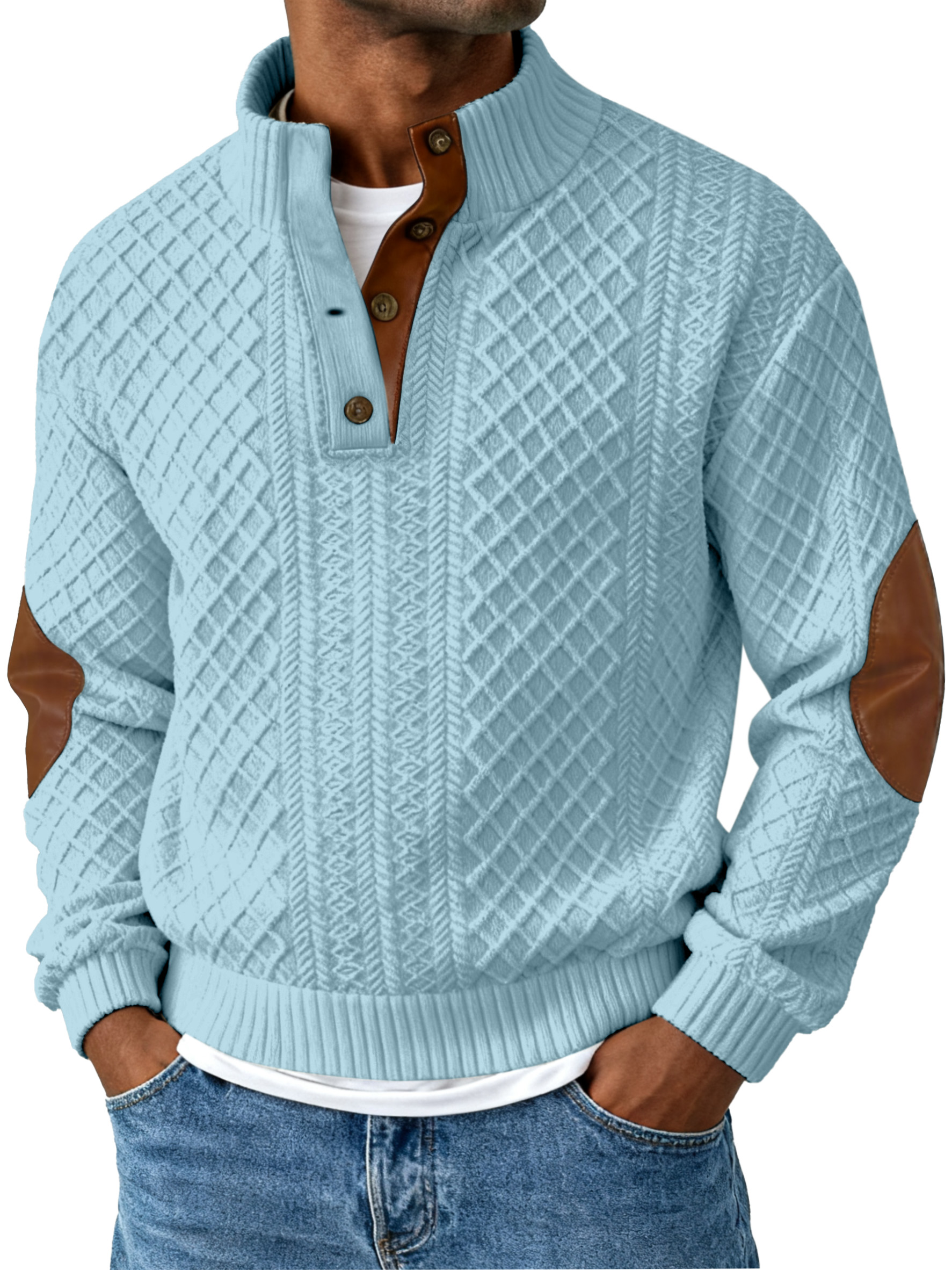 Autumn And Winter Jacquard Slim-fit Stand-collar Long-sleeved Pullover Sweatshirt