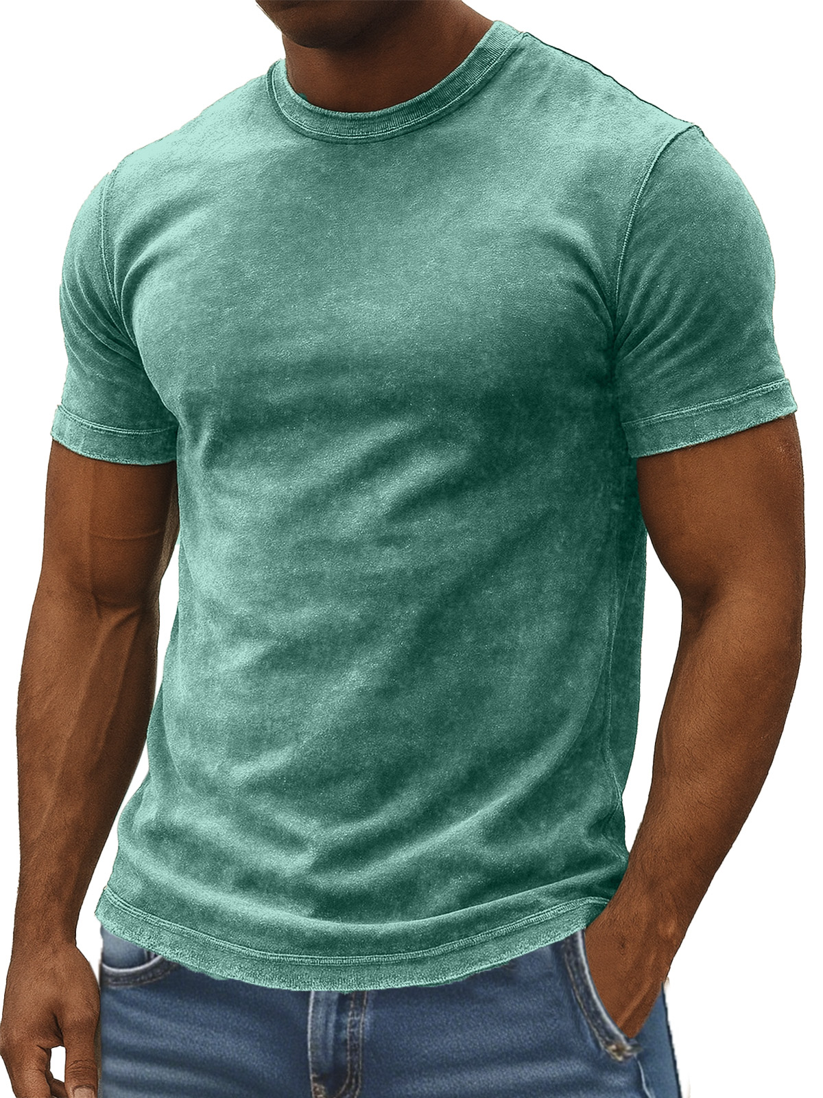 Men's Retro Simple Daily Solid Color Washed Cotton T-shirt