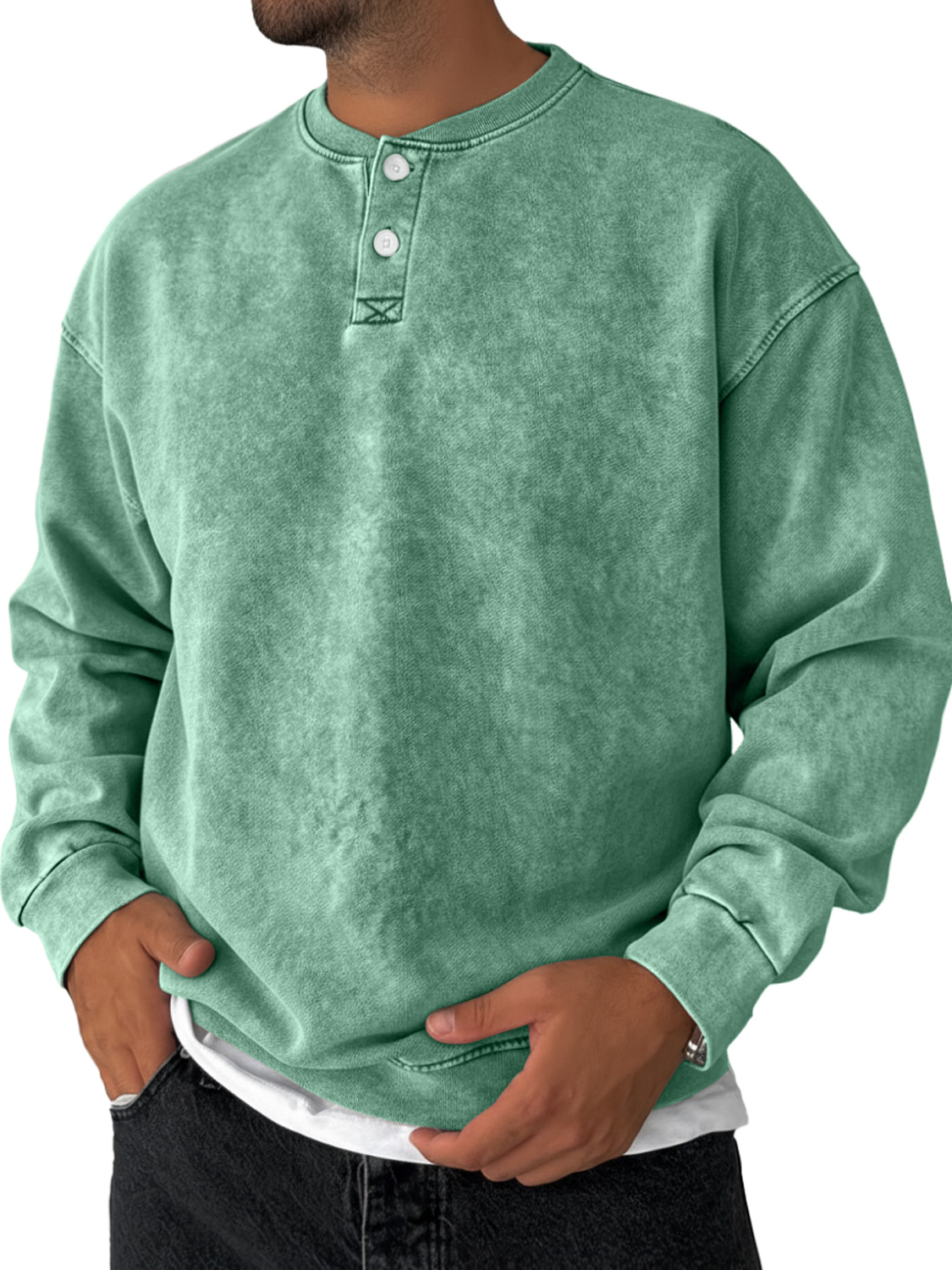 Men's Retro Solid Color Casual Loose Henley Sweatshirt