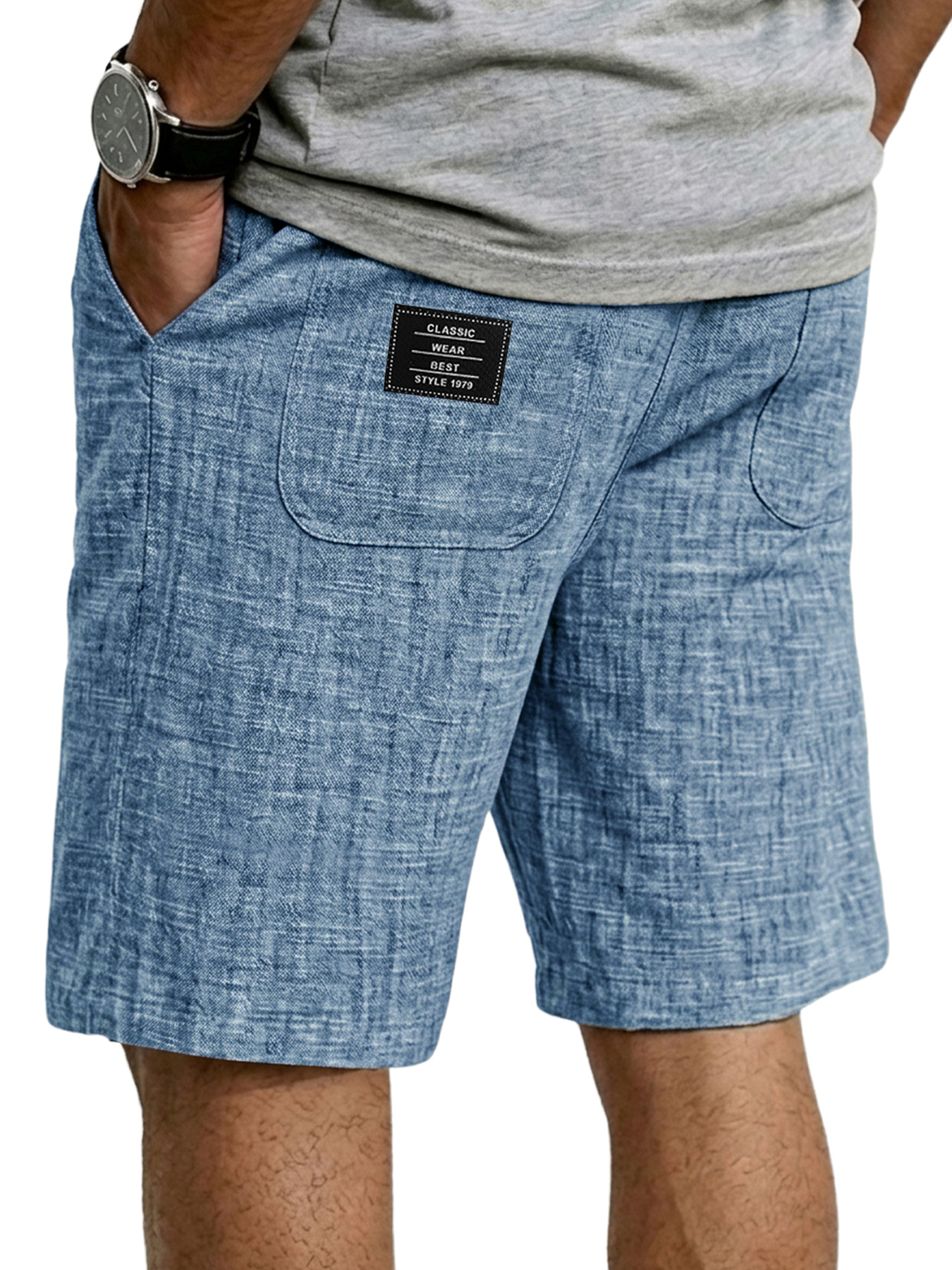 Men's Casual Linen Embroidered Logo Comfortable Shorts