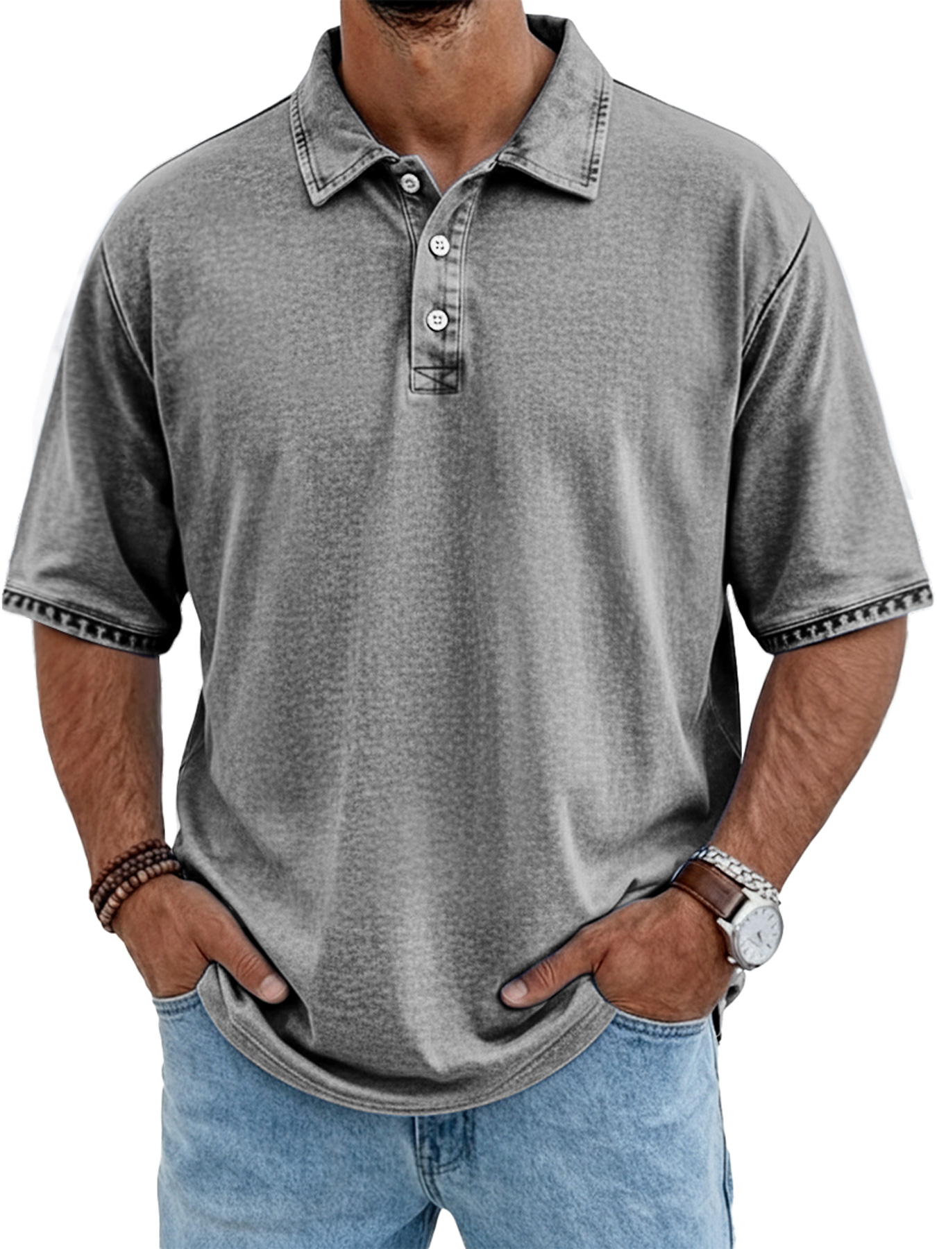 Men's Casual Retro Collar Button-Down Short-Sleeve Polo Shirt