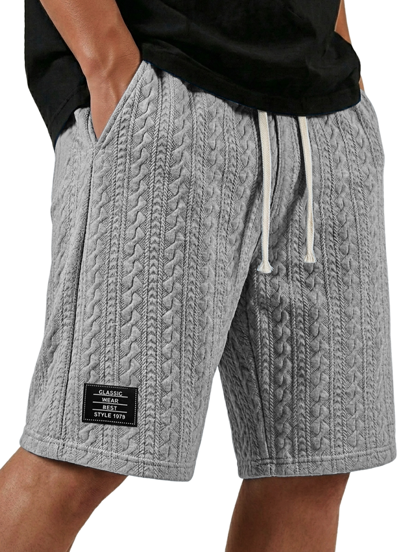 Men's Textured Embroidered Logo Casual Loose Comfort Shorts
