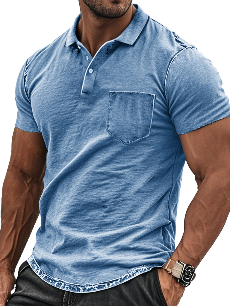 Men's Fashion Retro Distressed Pocket Short-sleeved Polo Shirt