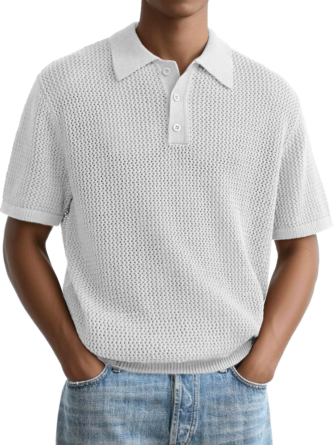 Men's Fashion Casual Retro Texture Fabric Short-sleeved Lapel Polo Shirt