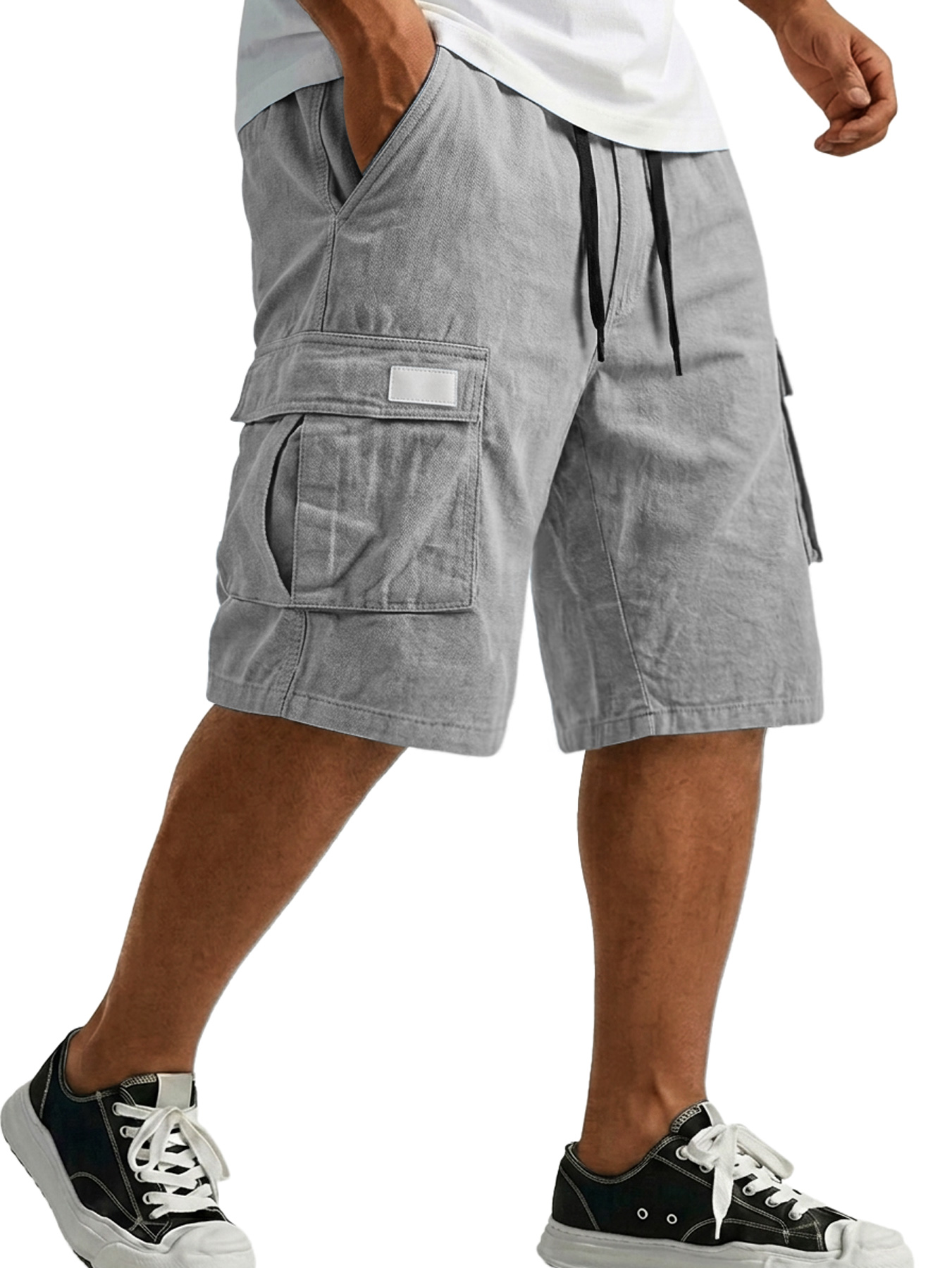 Men's Pure Cotton Multi-pocket Embroidered Leather Label Casual Work Shorts