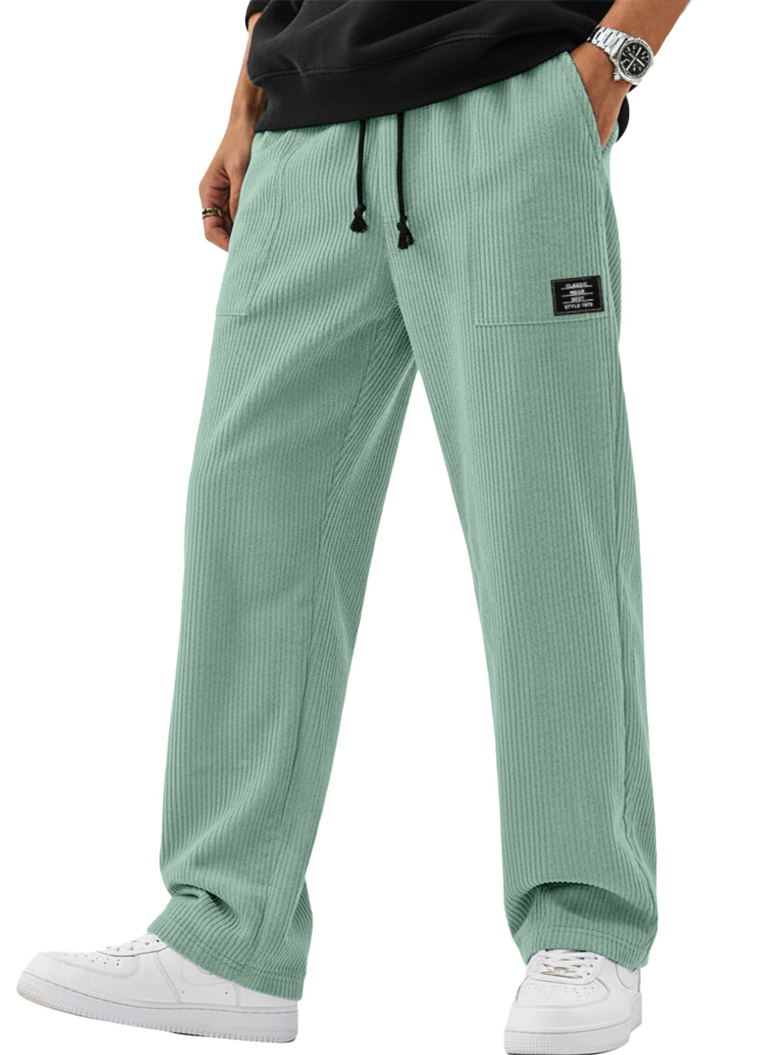Men's Simple And Versatile Corduroy Loose-fitting Straight-leg Trousers With Logo