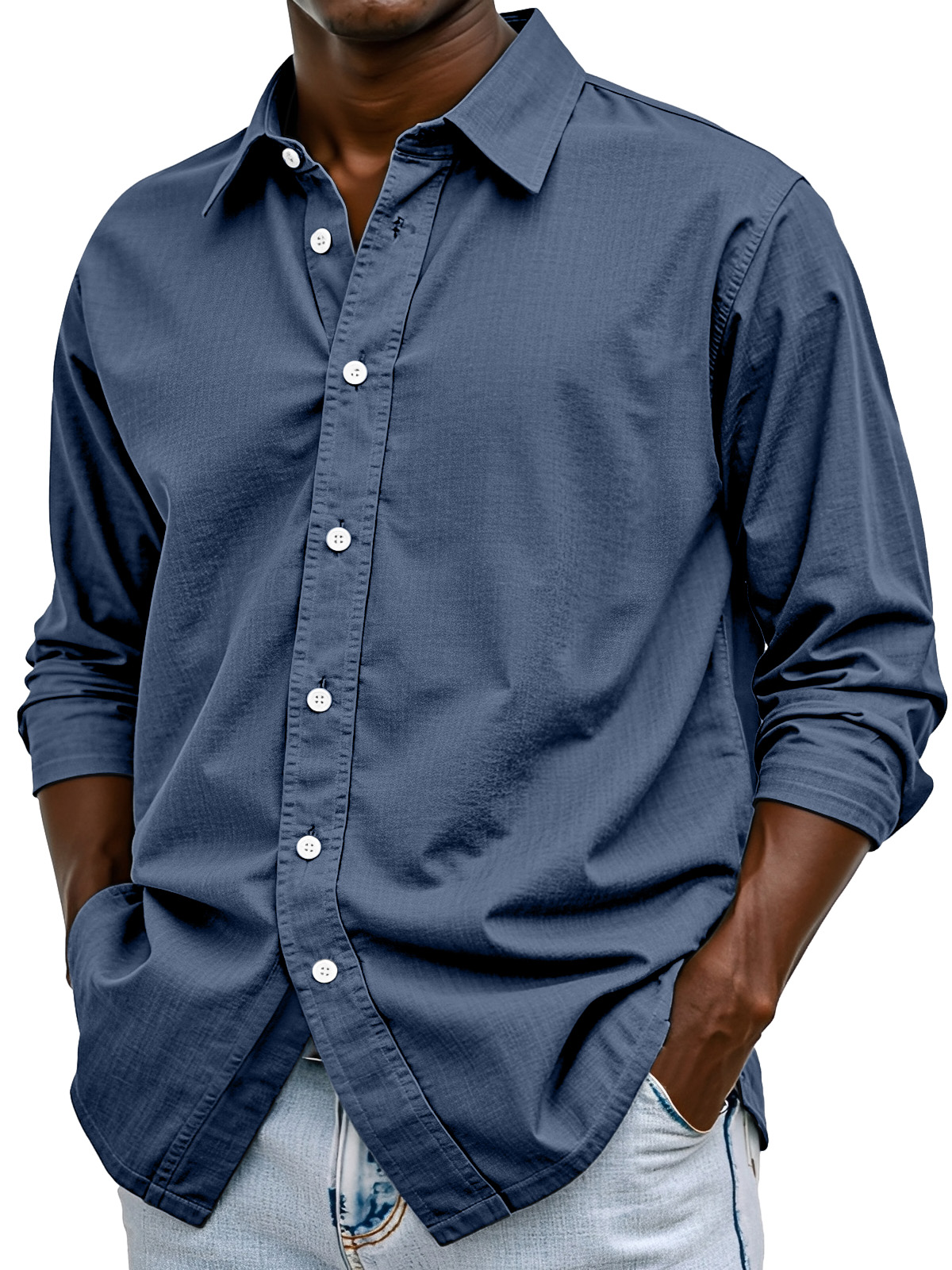 Men's Simple Casual Solid Color Comfortable Loose Lapel Long-sleeved Shirt