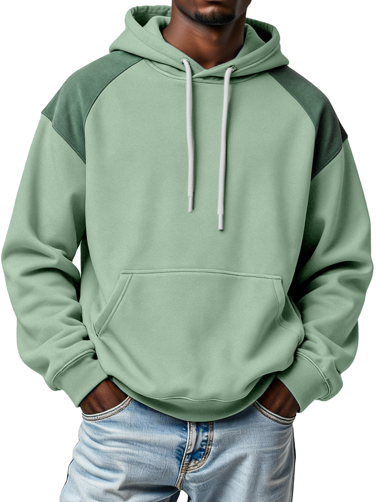Men's Simple Fashionable And Contrasting Design Loose Hooded Sweatshirt