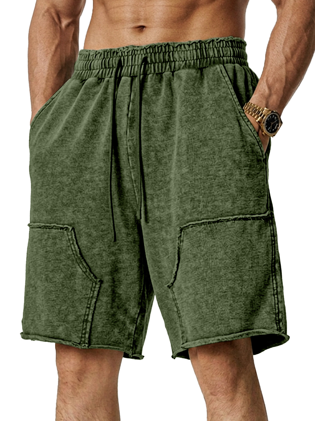 Men's Retro Loose Solid Color Stitching Design Casual Shorts
