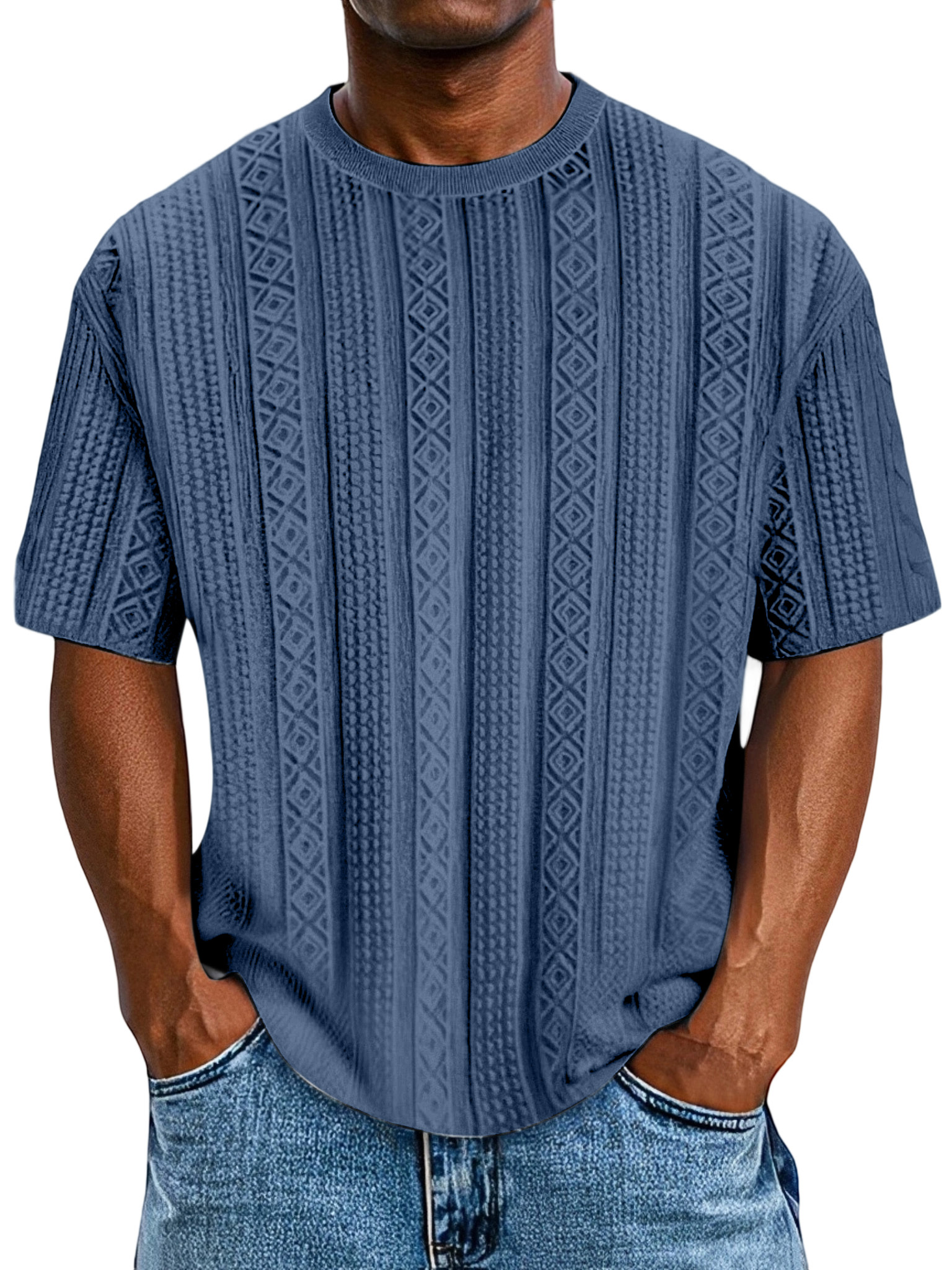 Men's Everyday Solid Color Textured Short Sleeve Round Neck T-shirt