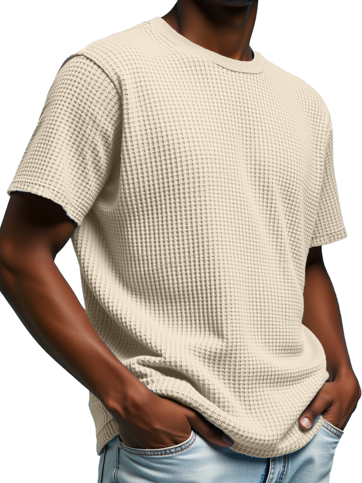 Men's Simple Solid Color Waffle Texture Short-sleeved Round Neck T-shirt