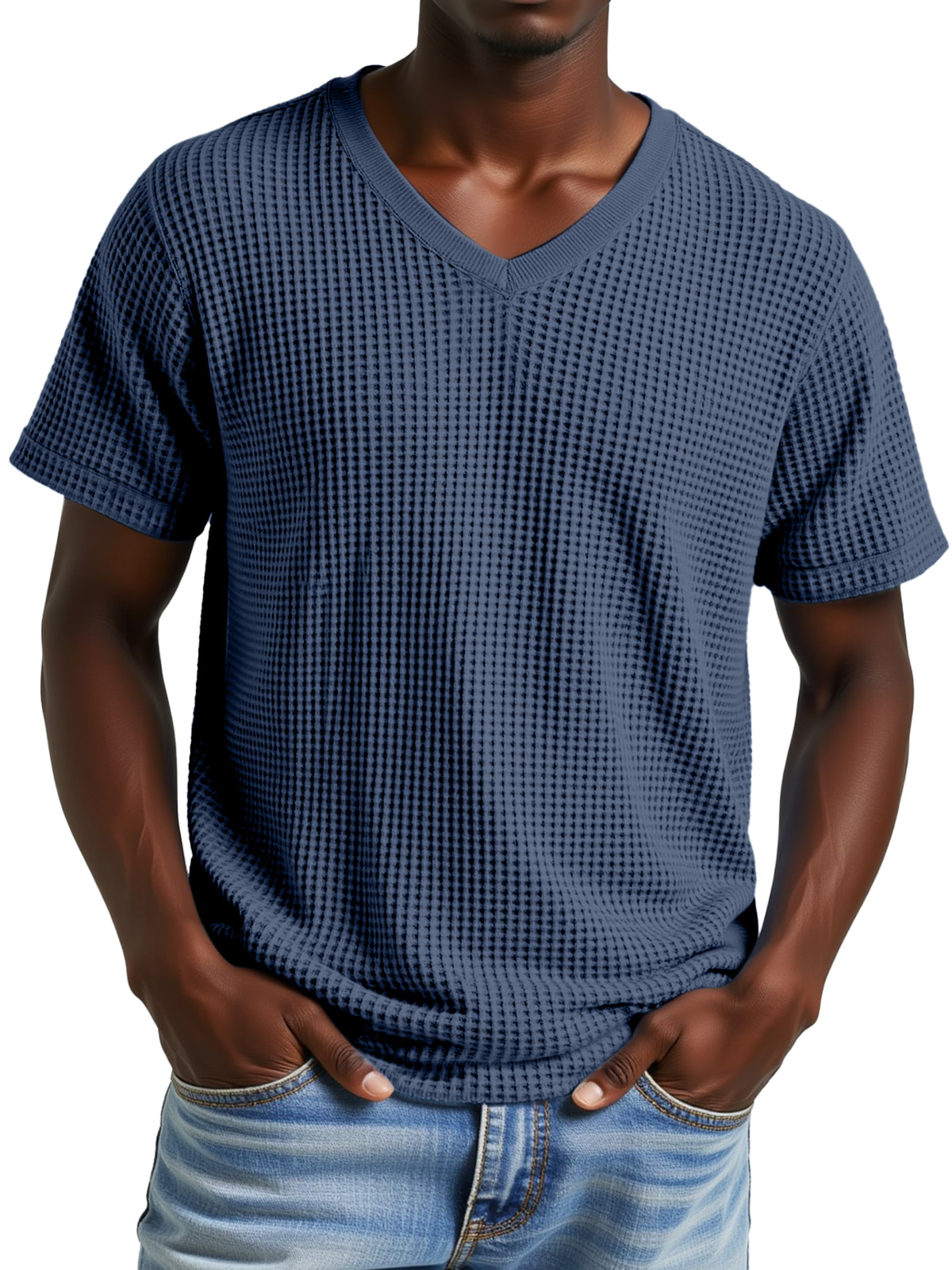 Men's Simple Casual Waffle V-neck Short Sleeve T-shirt