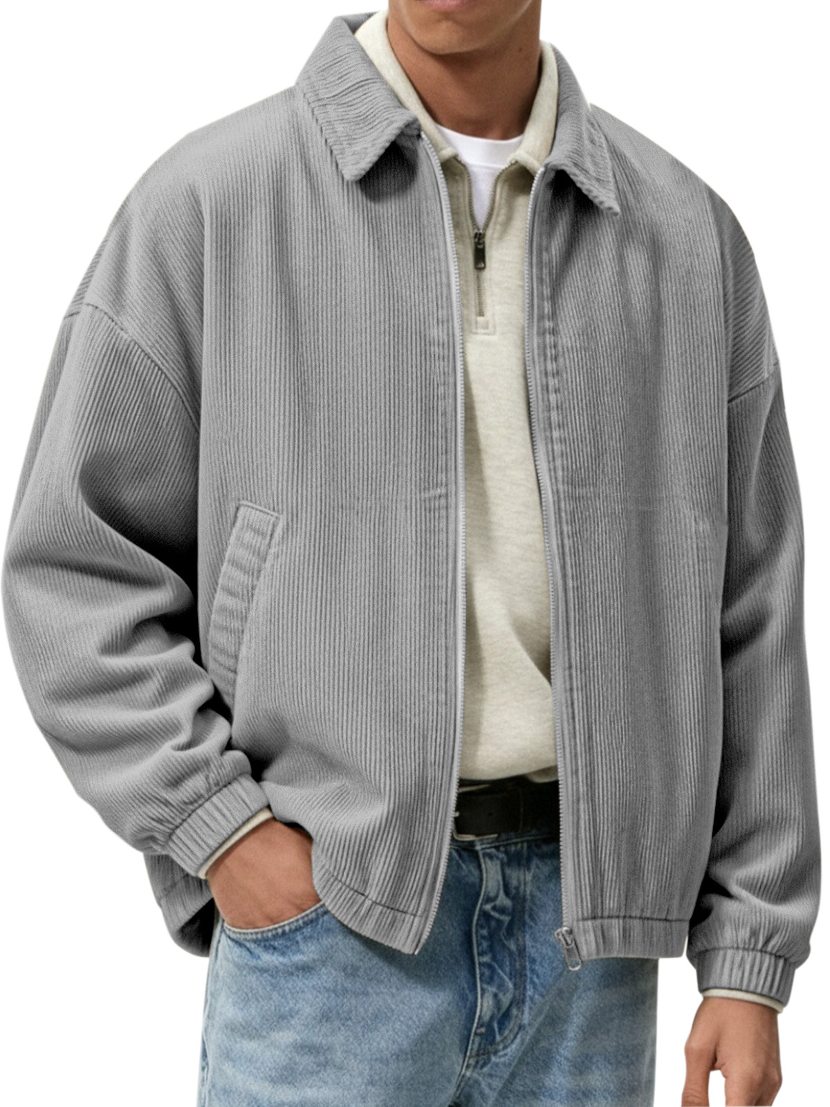 Men's Simple And Fashionable Corduroy Zipper Jacket