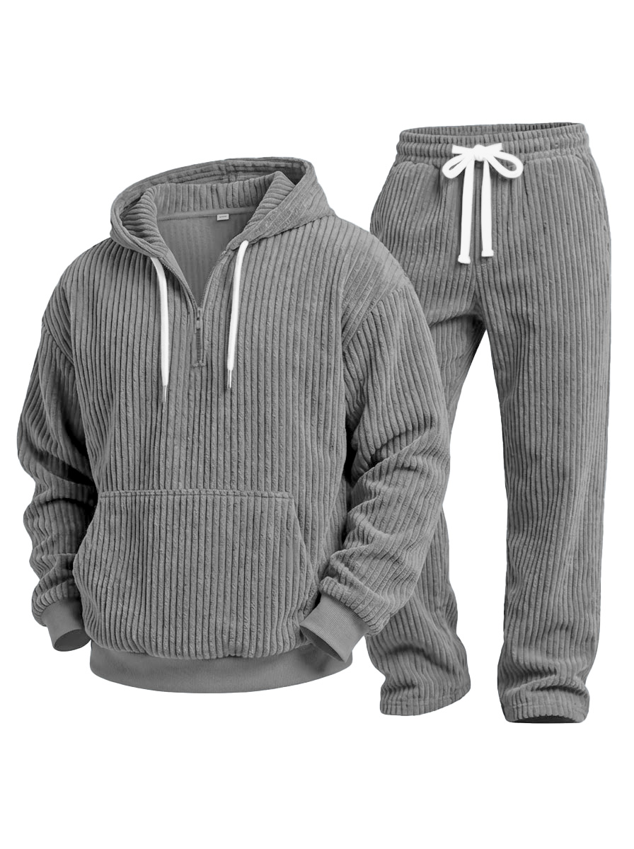 Casual Solid Color Corduroy Sweatshirt And Trousers Two-piece Set