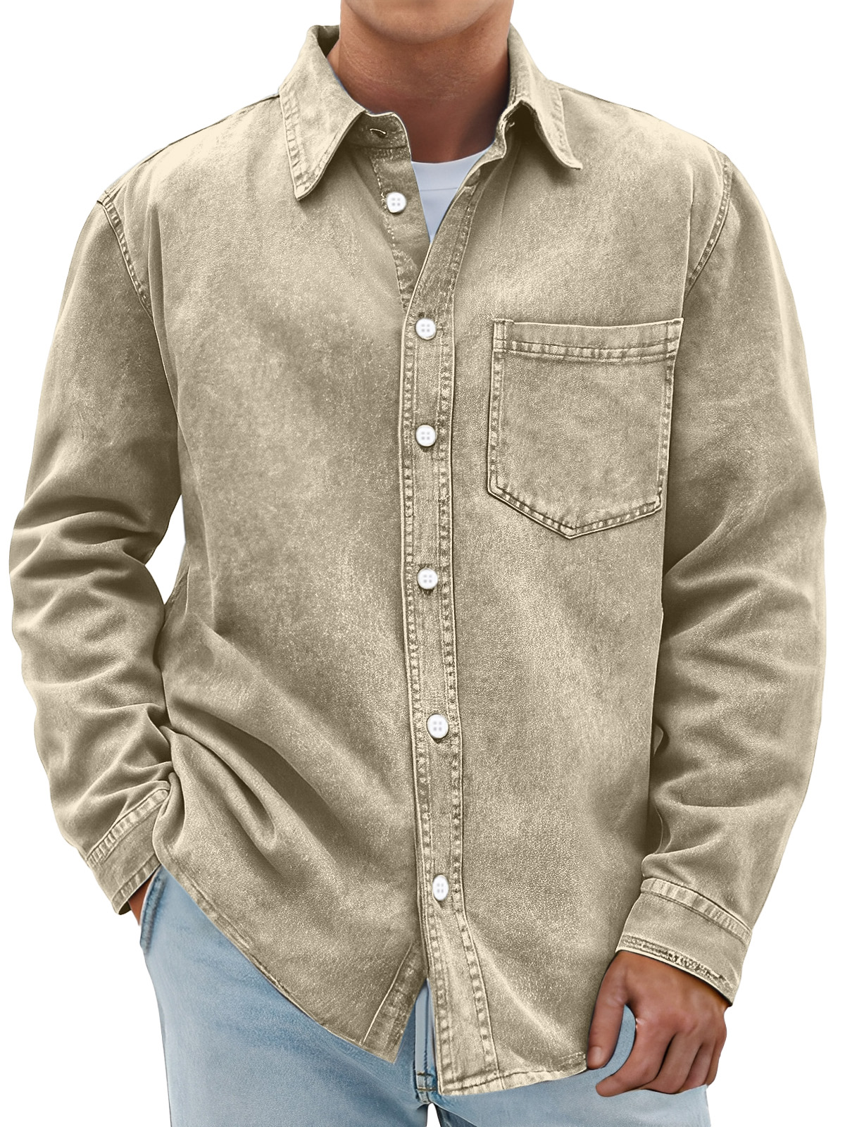 Men's Retro Solid Color Casual Lapel Long Sleeve Shirt