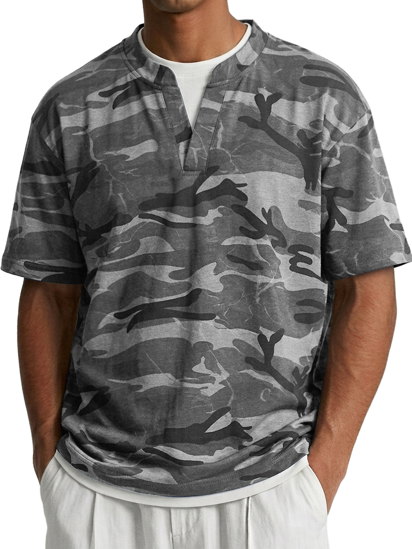 Men's Two-piece Camouflage Print Casual Short-sleeved T-shirt