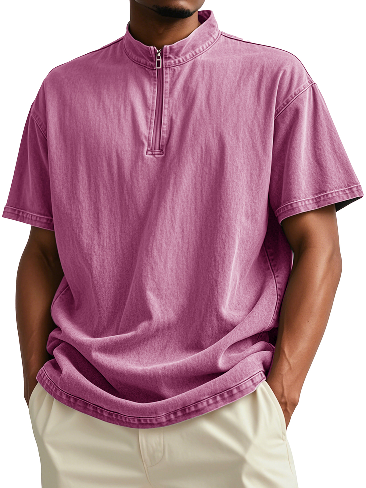 Men's Fashion Retro Distressed Short-sleeved Stand-up Collar Polo Shirt