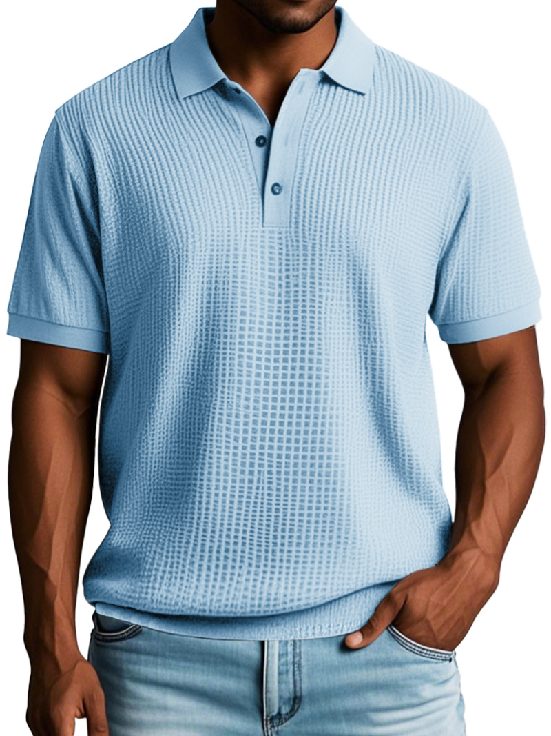 Men's Fashion Casual Waffle Fabric Short Sleeve Polo Shirt